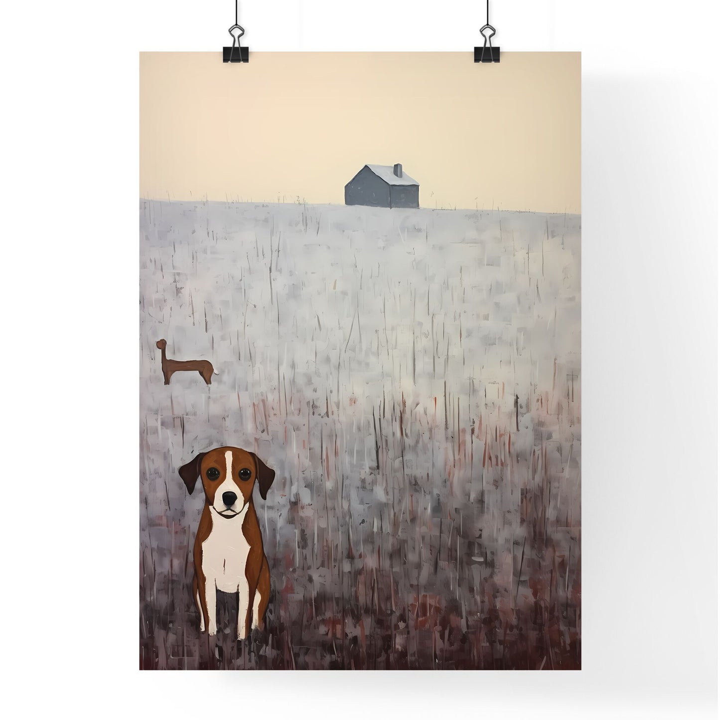 Painting Of A Dog In A Field With A House In The Background Art Print Default Title