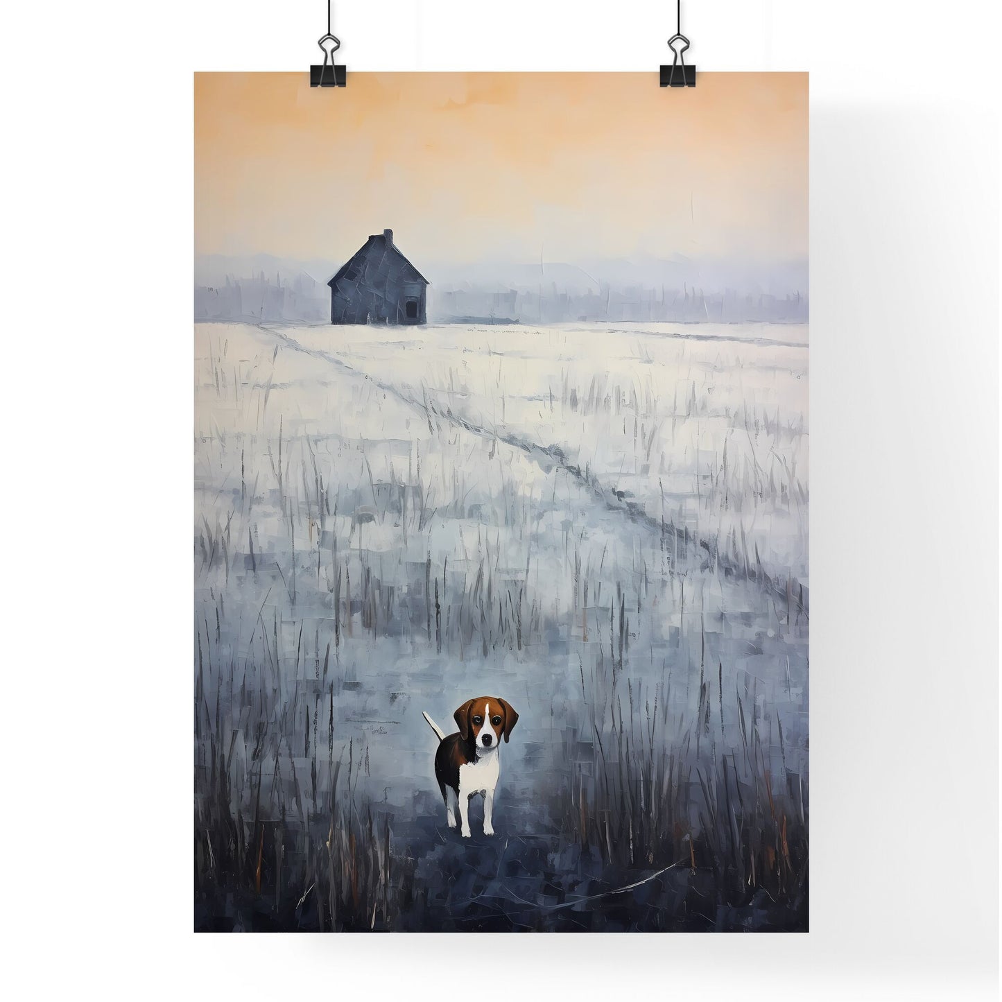 Dog Standing In A Field With A House In The Background Art Print Default Title