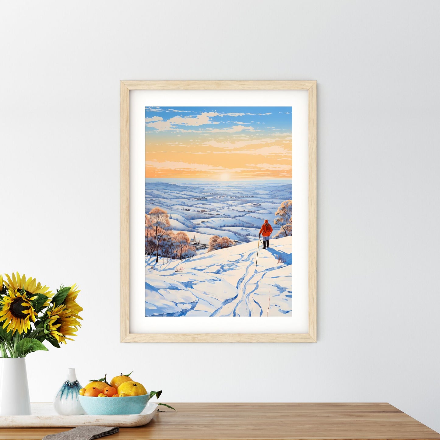 Person Walking On A Snowy Hill Art Print Default Title