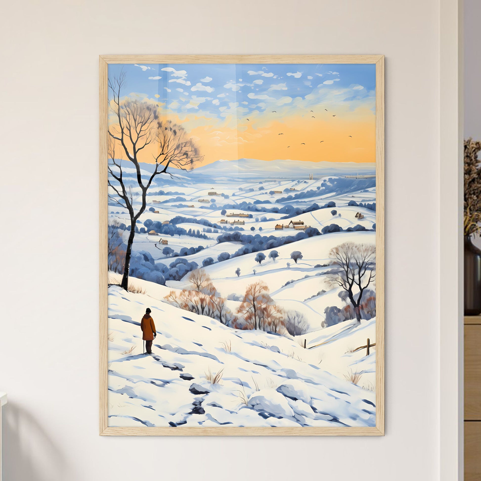 Person Standing On A Snowy Hill Art Print Default Title