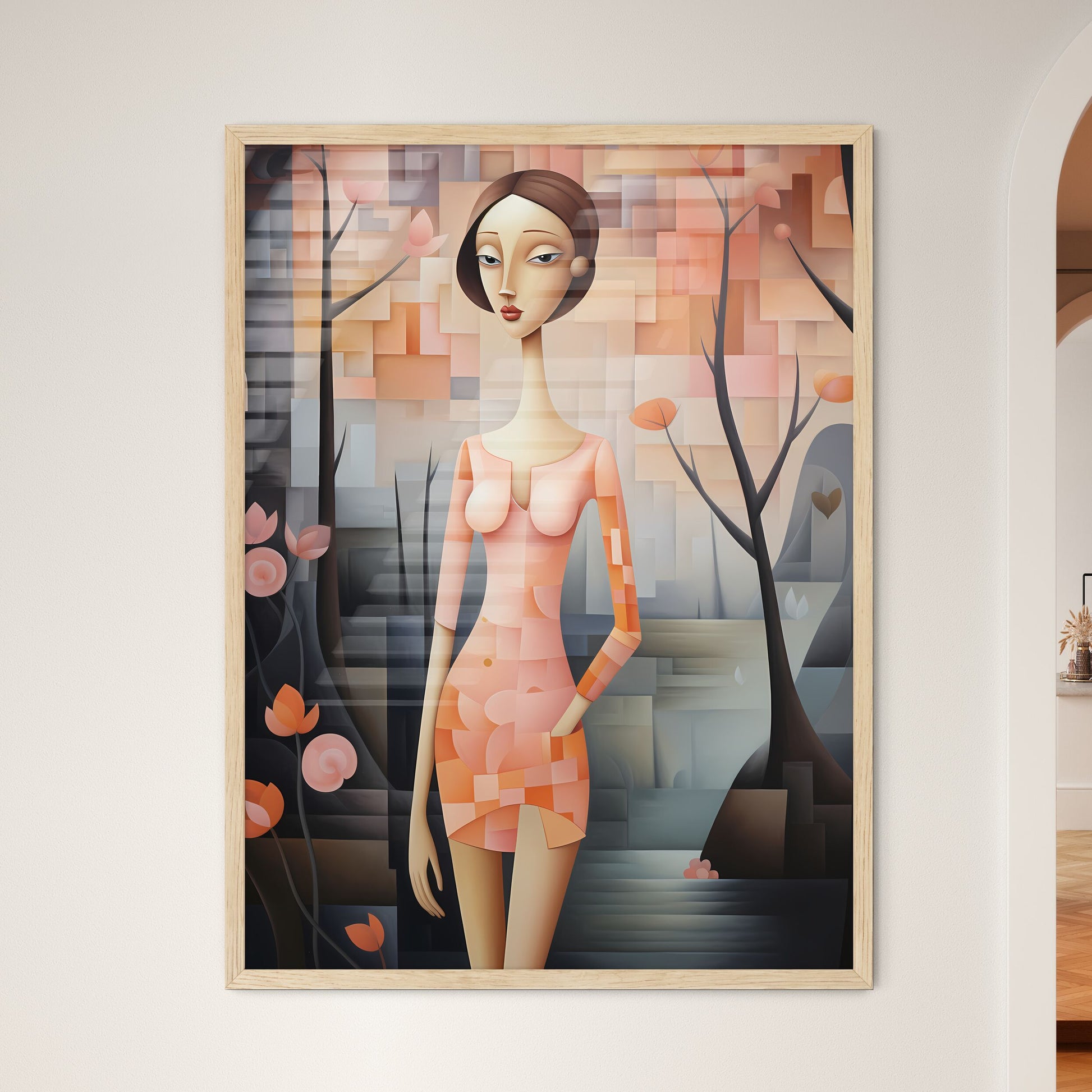 Painting Of A Woman In A Pink Dress Art Print Default Title