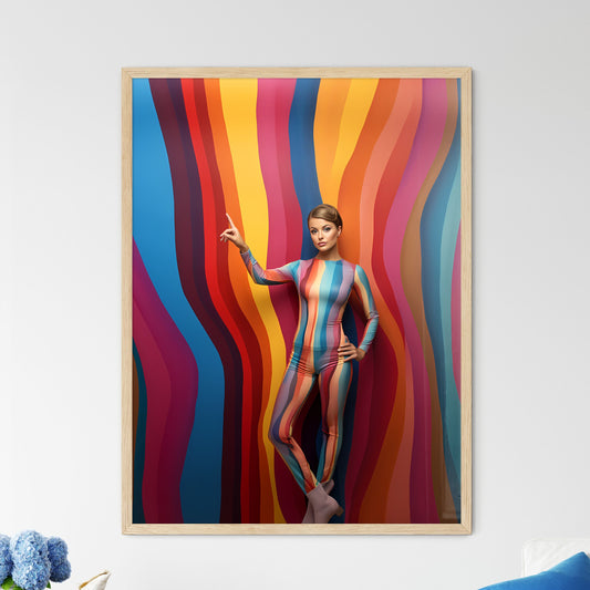Woman In A Body Suit Pointing Up Art Print Default Title