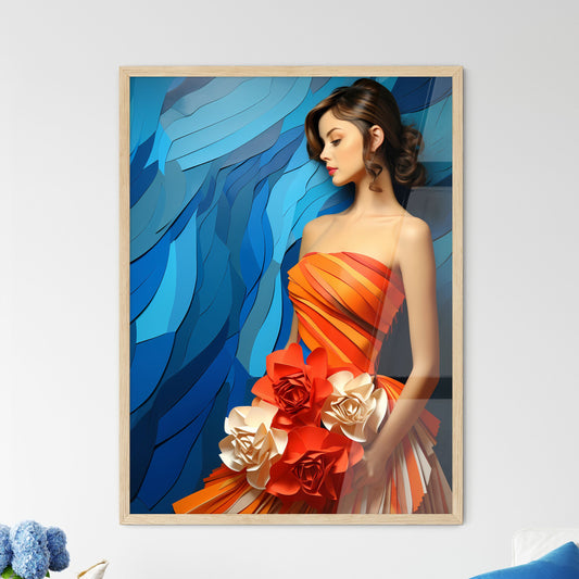Woman In An Orange Dress With Flowers Art Print Default Title