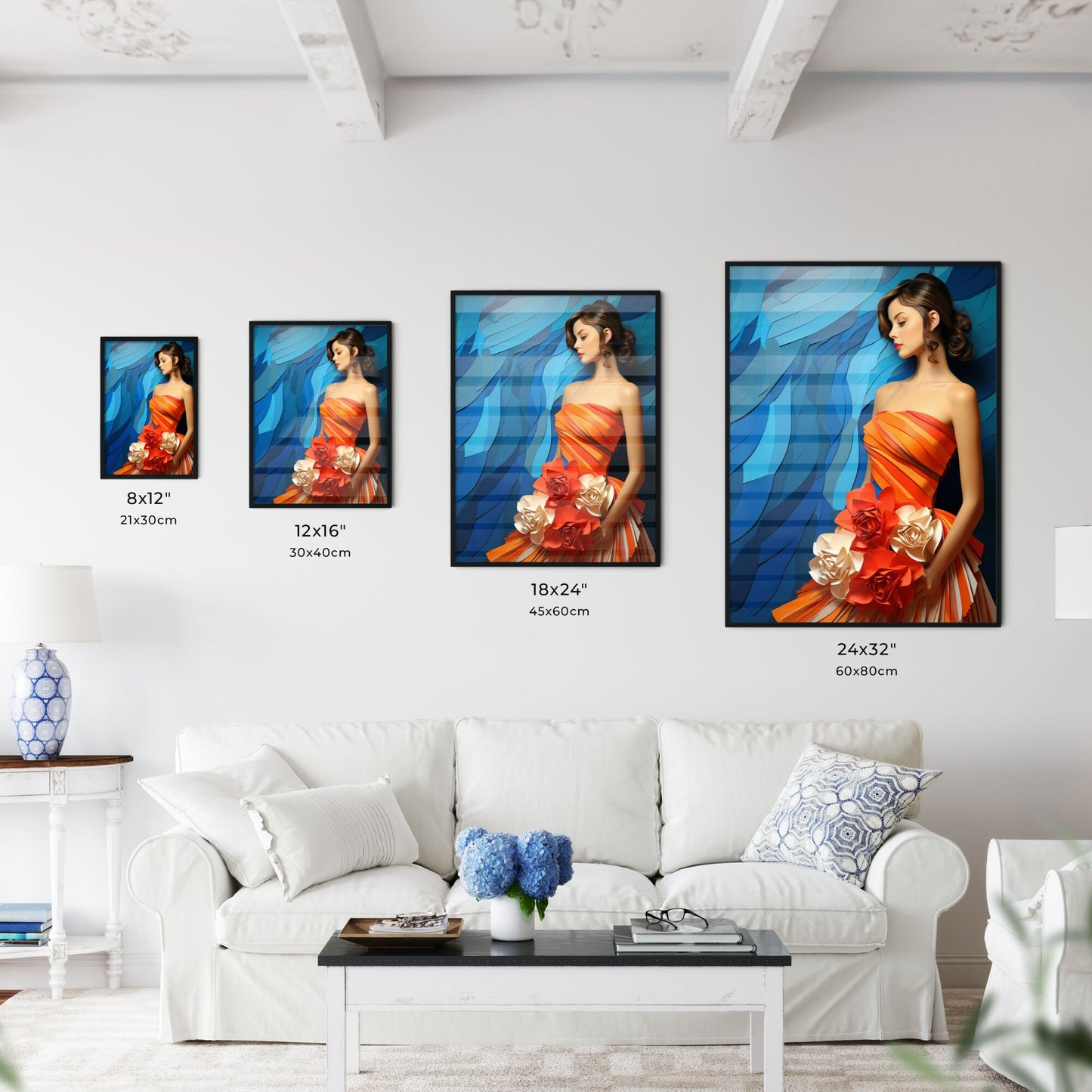 Woman In An Orange Dress With Flowers Art Print Default Title