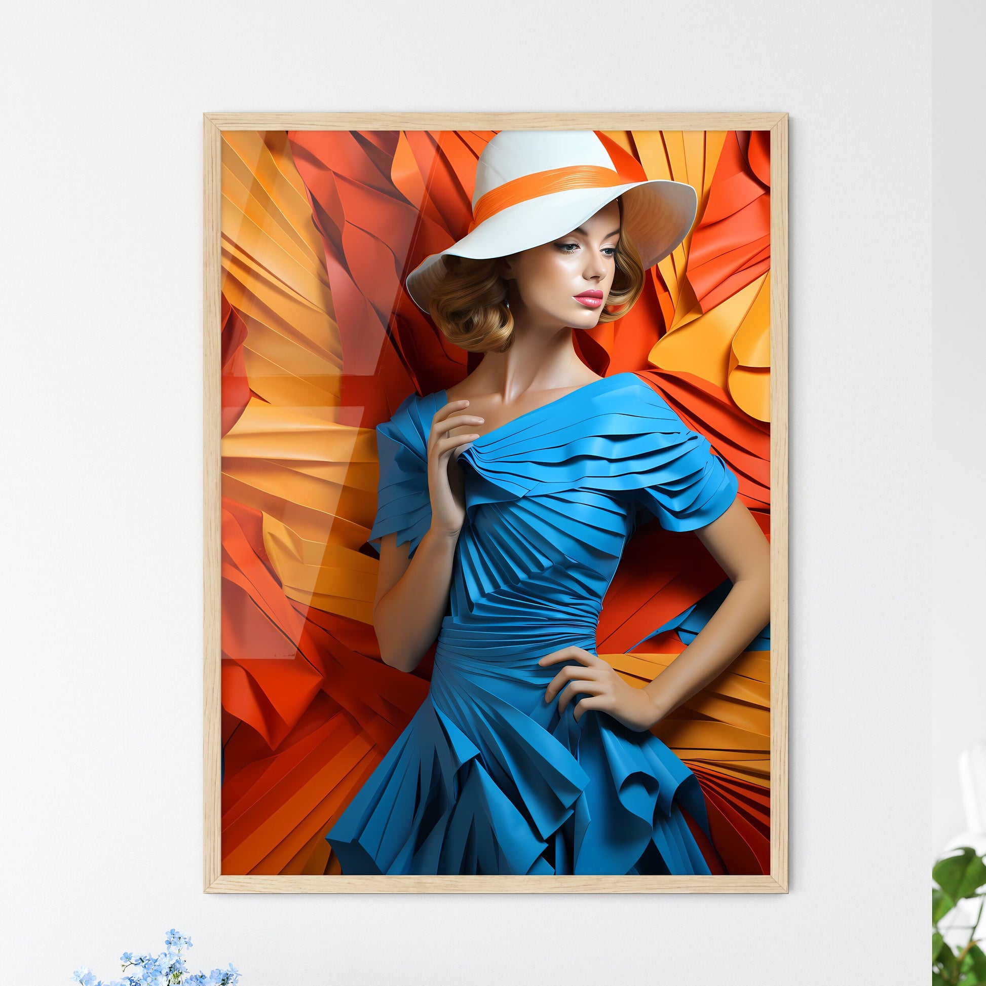 Woman In A Blue Dress And Hat Art Print Default Title