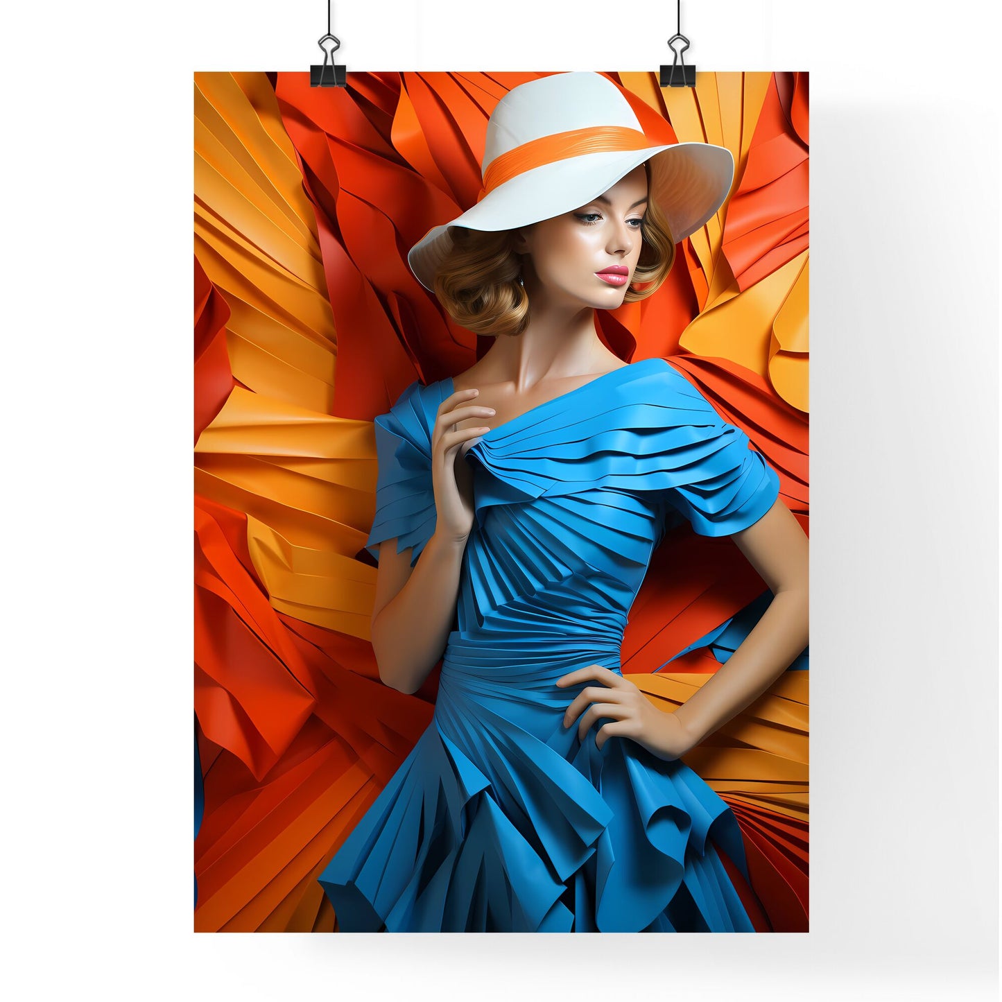 Woman In A Blue Dress And Hat Art Print Default Title