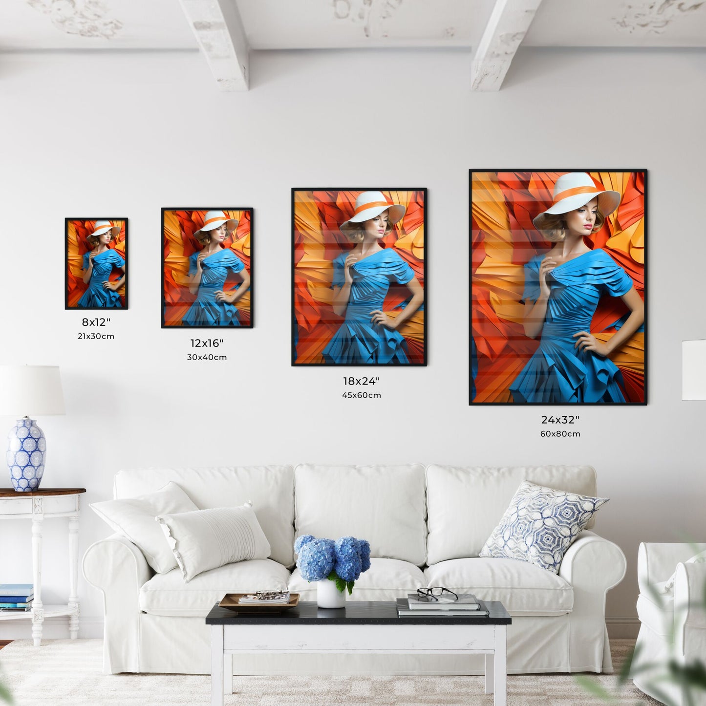 Woman In A Blue Dress And Hat Art Print Default Title