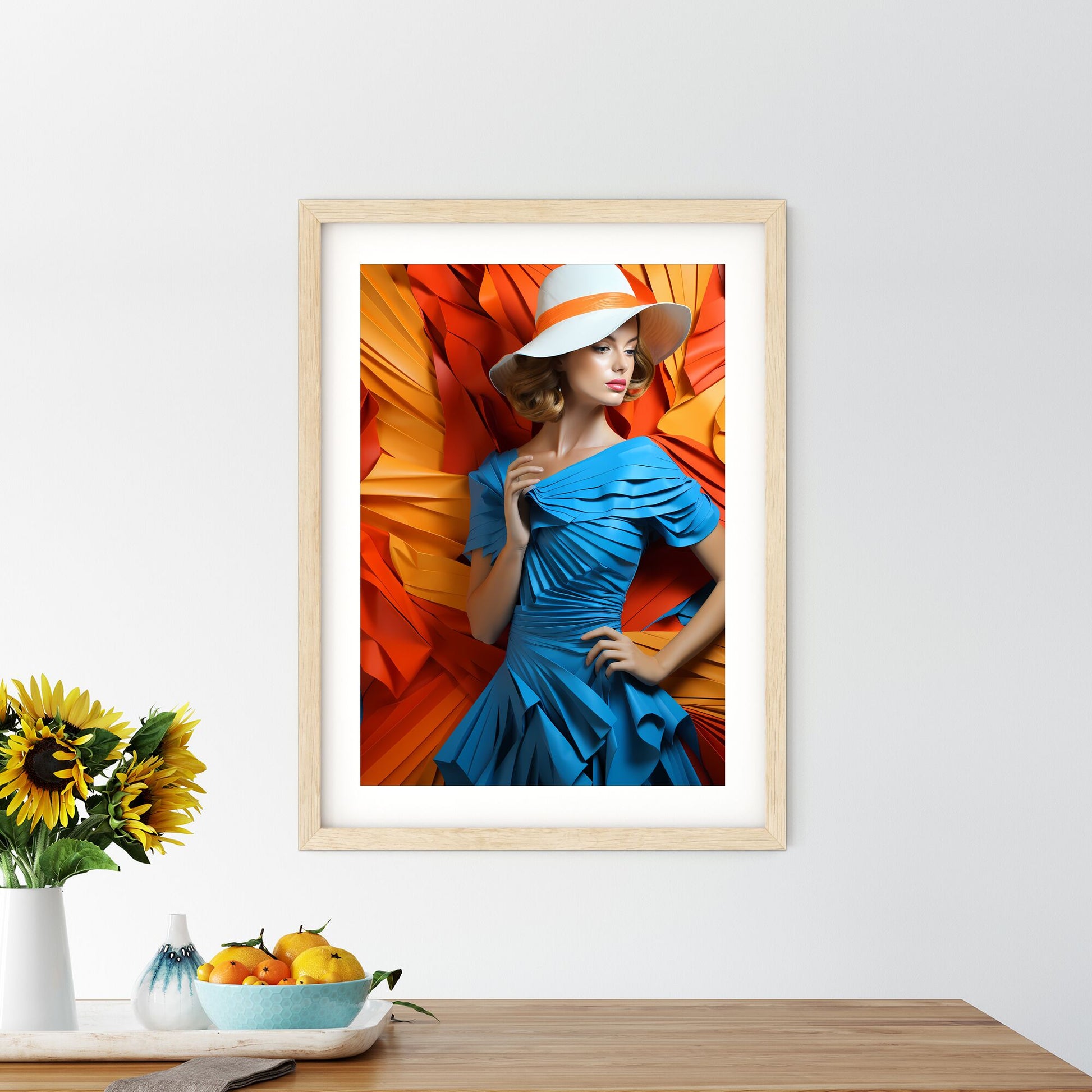 Woman In A Blue Dress And Hat Art Print Default Title