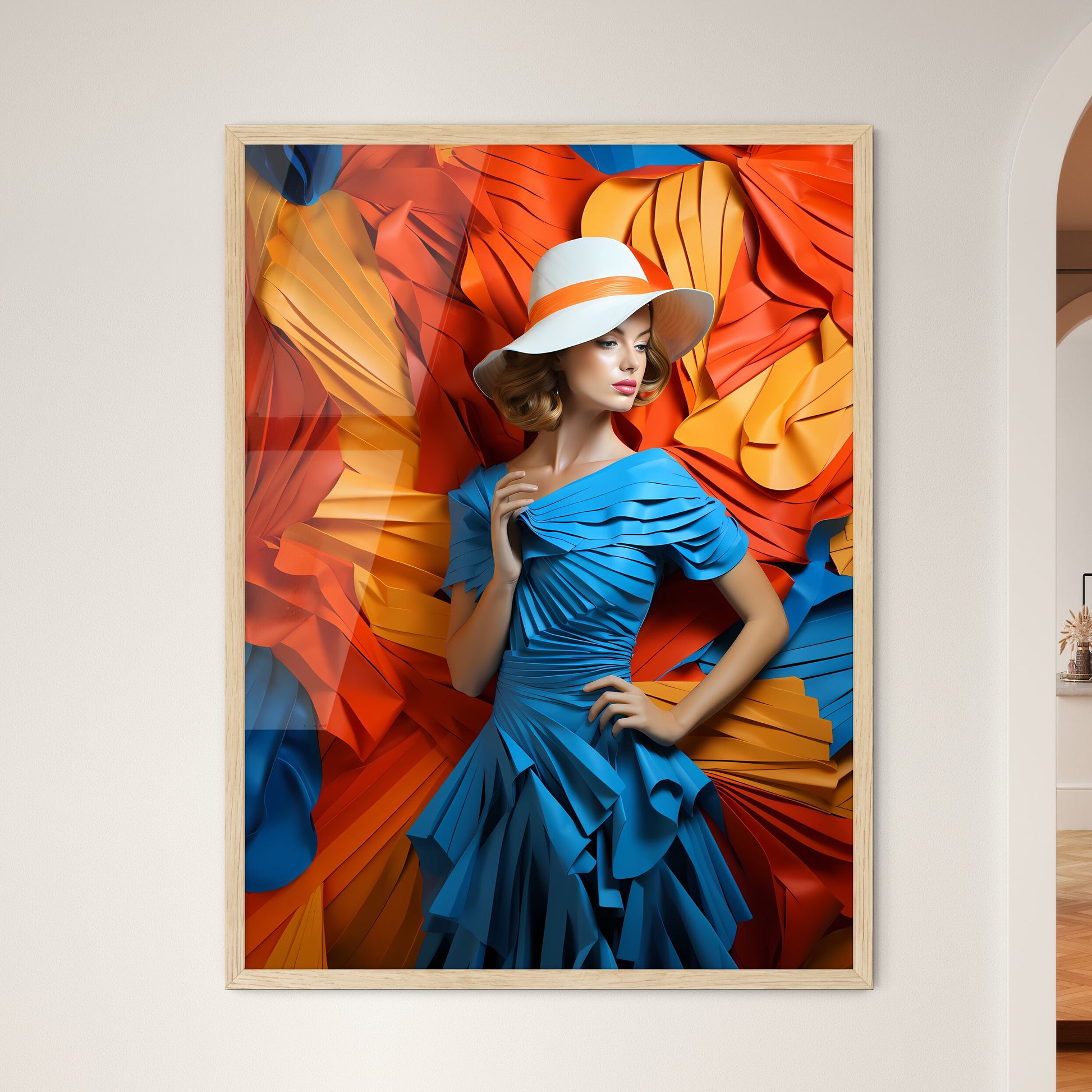 Woman In A Blue Dress And Hat Art Print Default Title