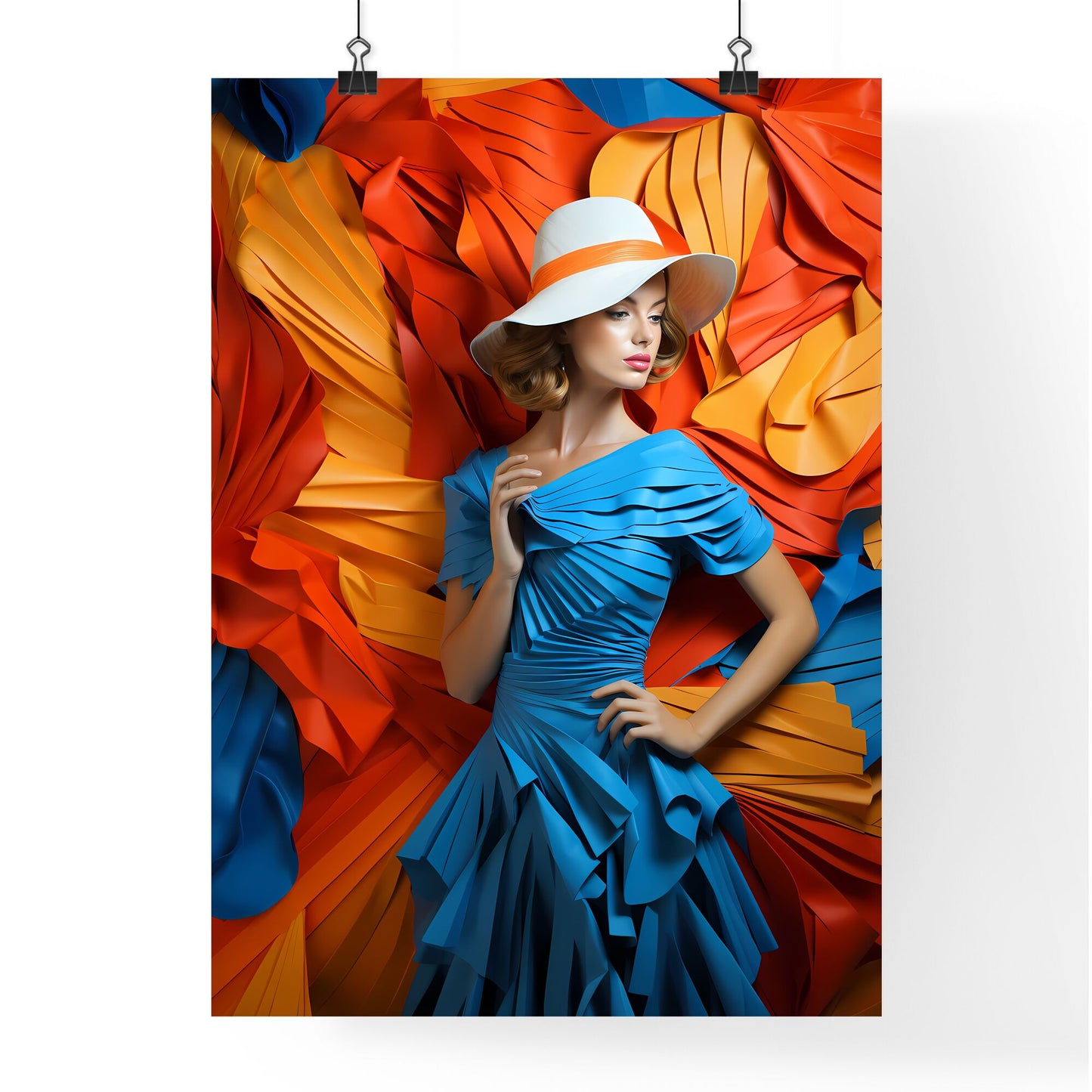 Woman In A Blue Dress And Hat Art Print Default Title