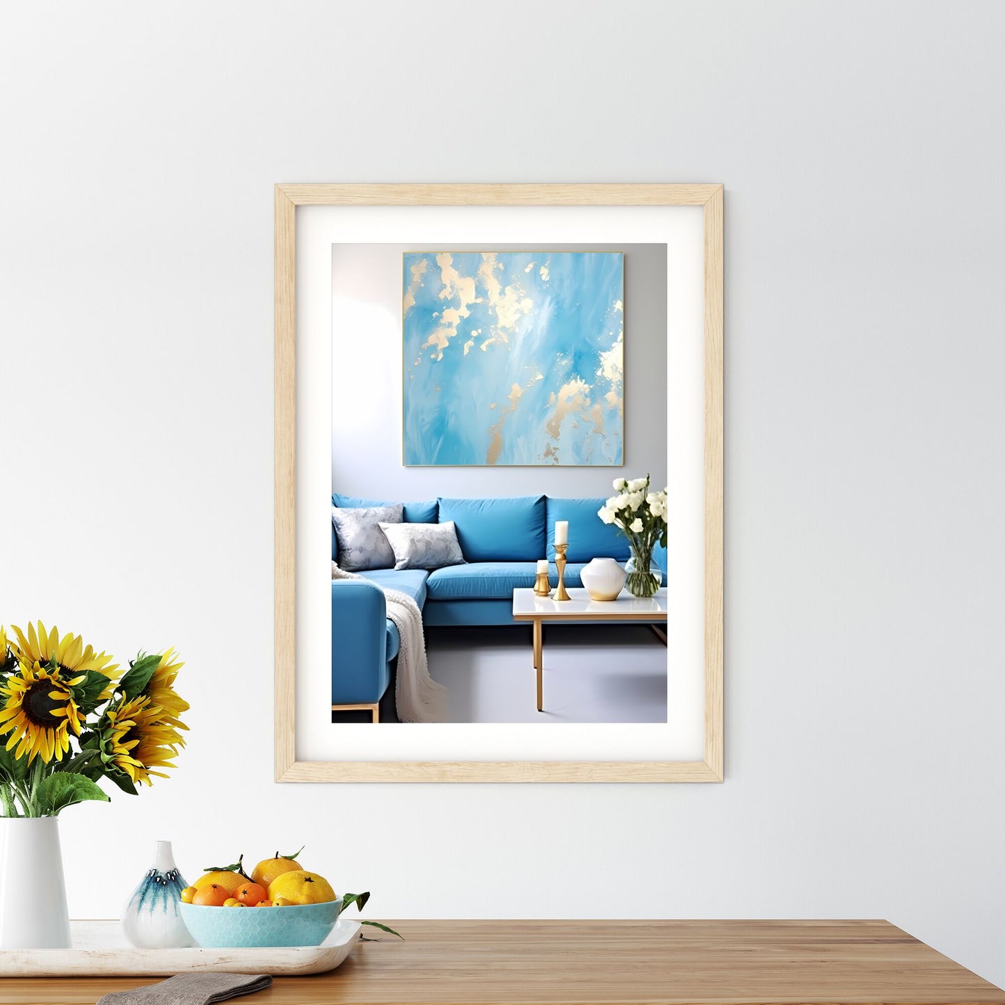 Blue Couch With Gold Accents Art Print Default Title