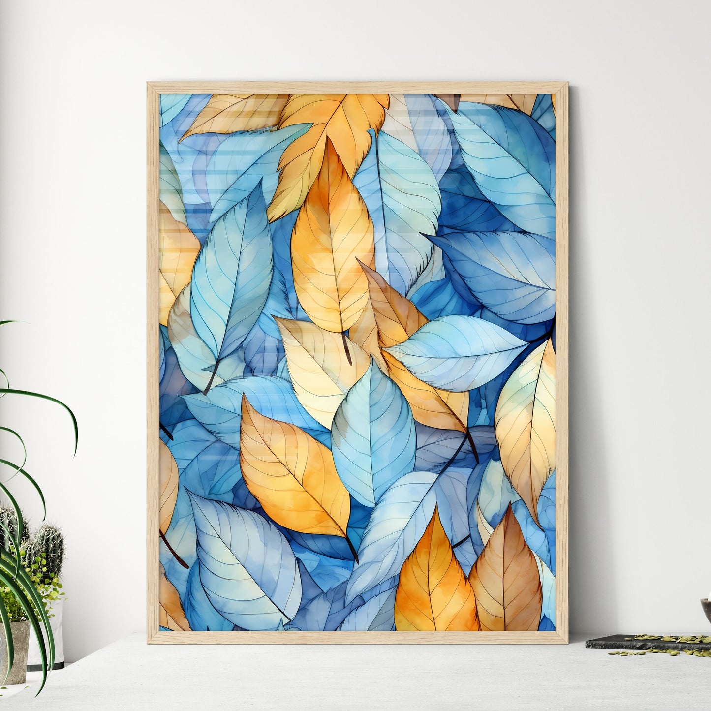 Group Of Blue And Yellow Leaves Art Print Default Title