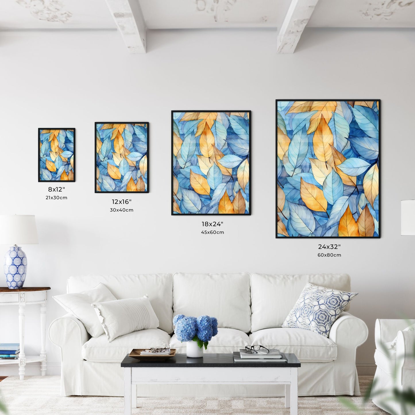 Group Of Blue And Yellow Leaves Art Print Default Title