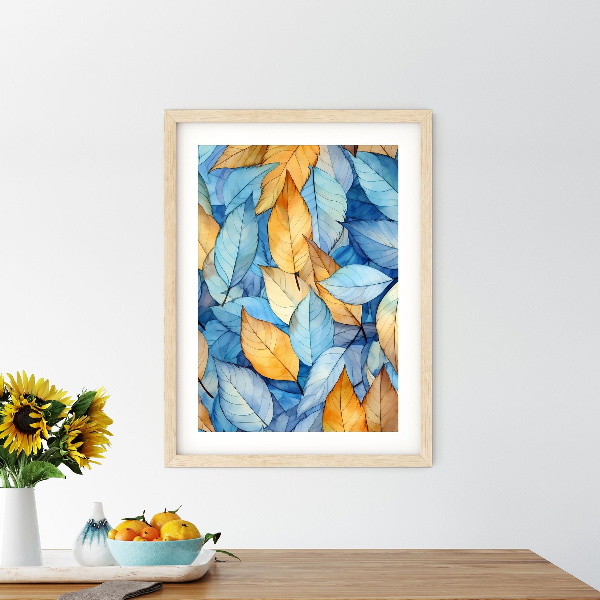 Group Of Blue And Yellow Leaves Art Print Default Title