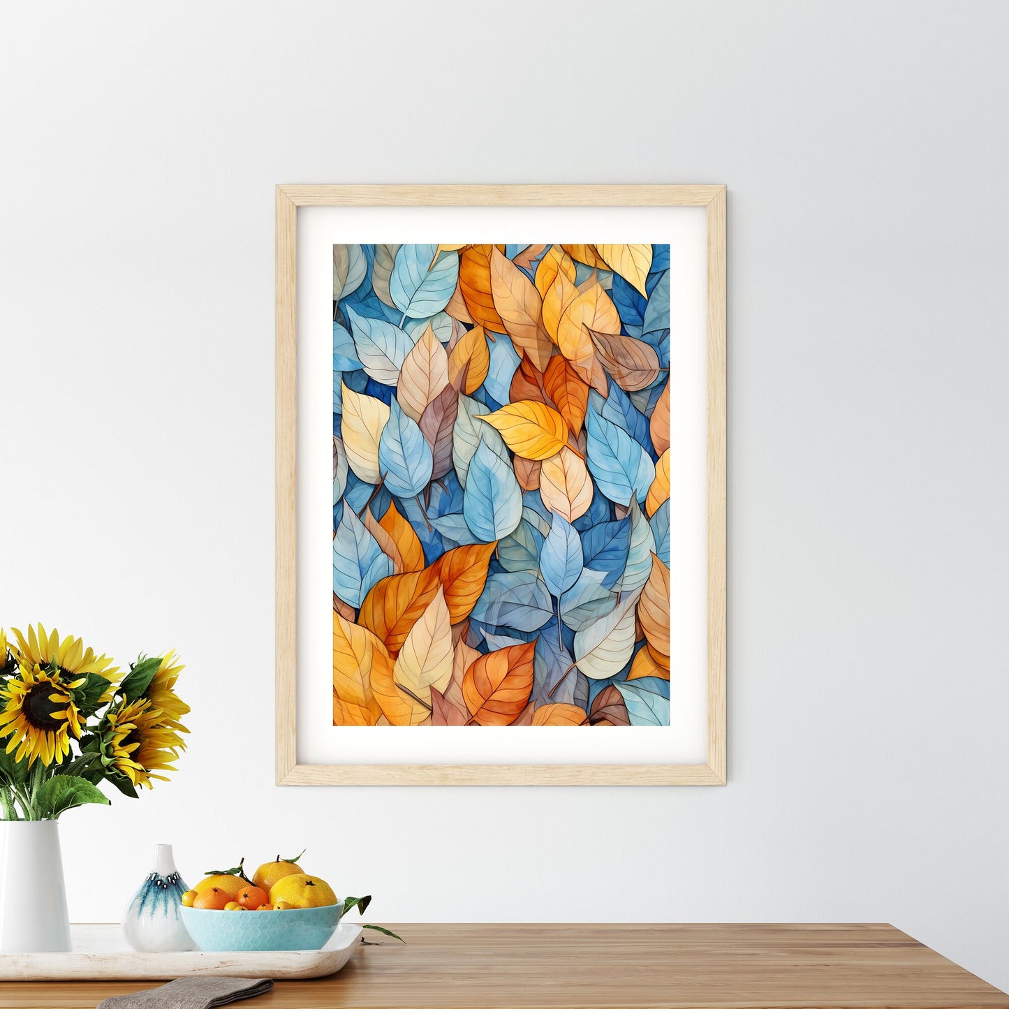 Group Of Blue And Orange Leaves Art Print Default Title