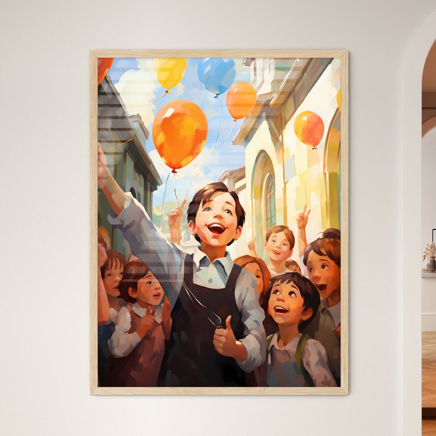 Group Of Children Holding Balloons Art Print Default Title