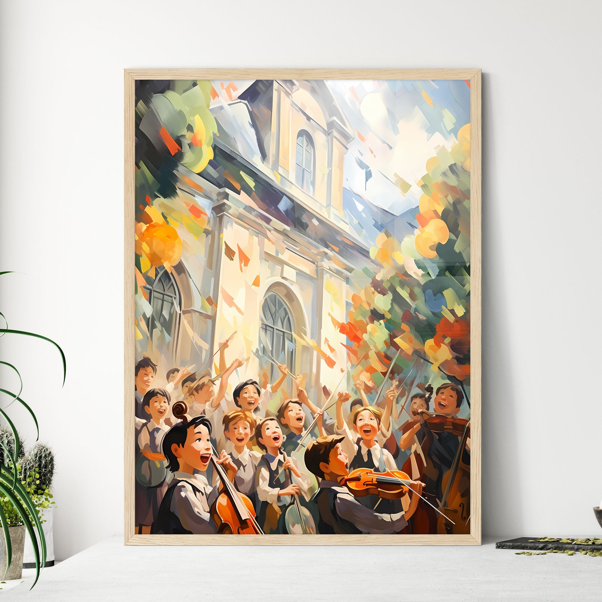 Group Of Children Playing Instruments Outside A Church Art Print Default Title