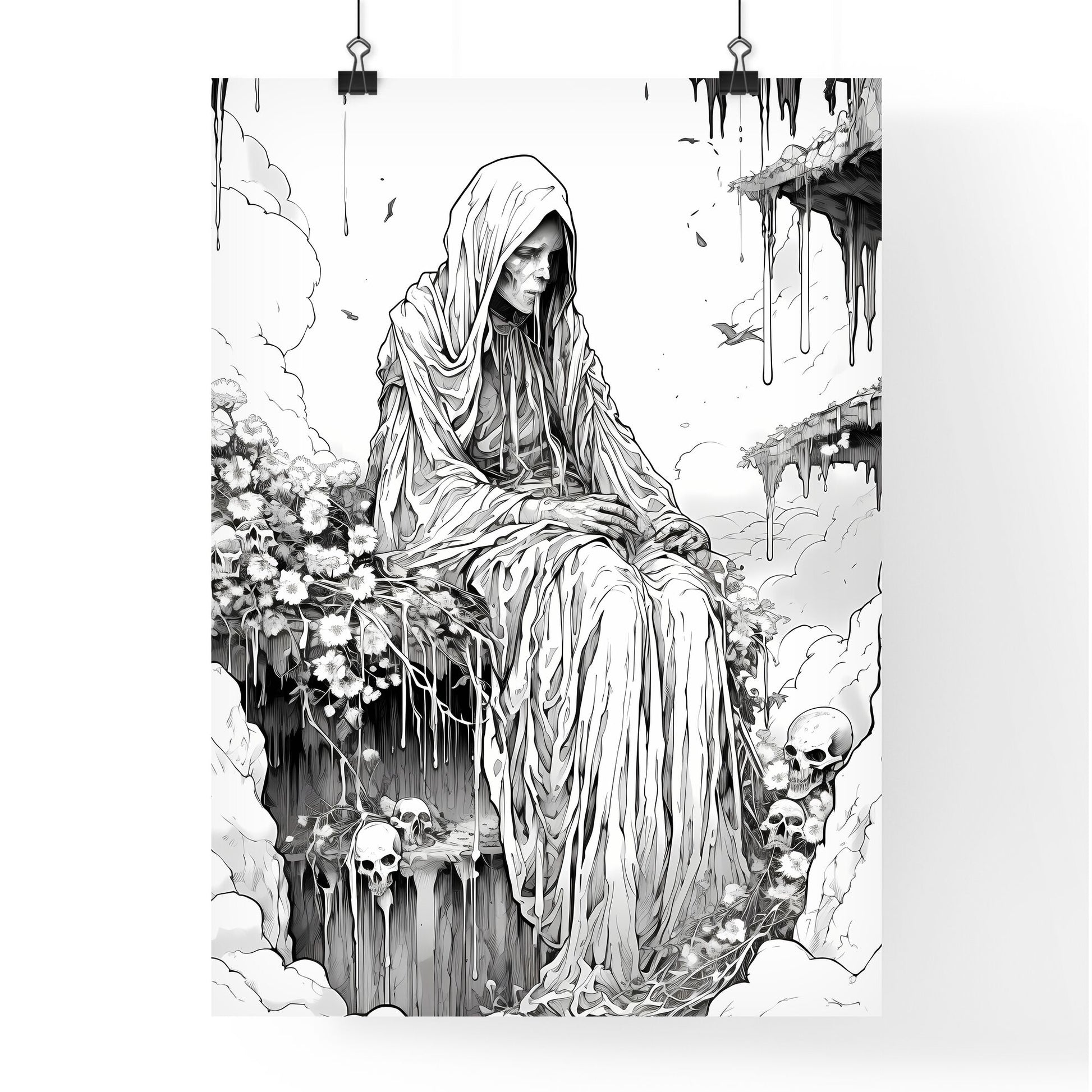 Black And White Drawing Of A Person In A Robe Art Print Default Title