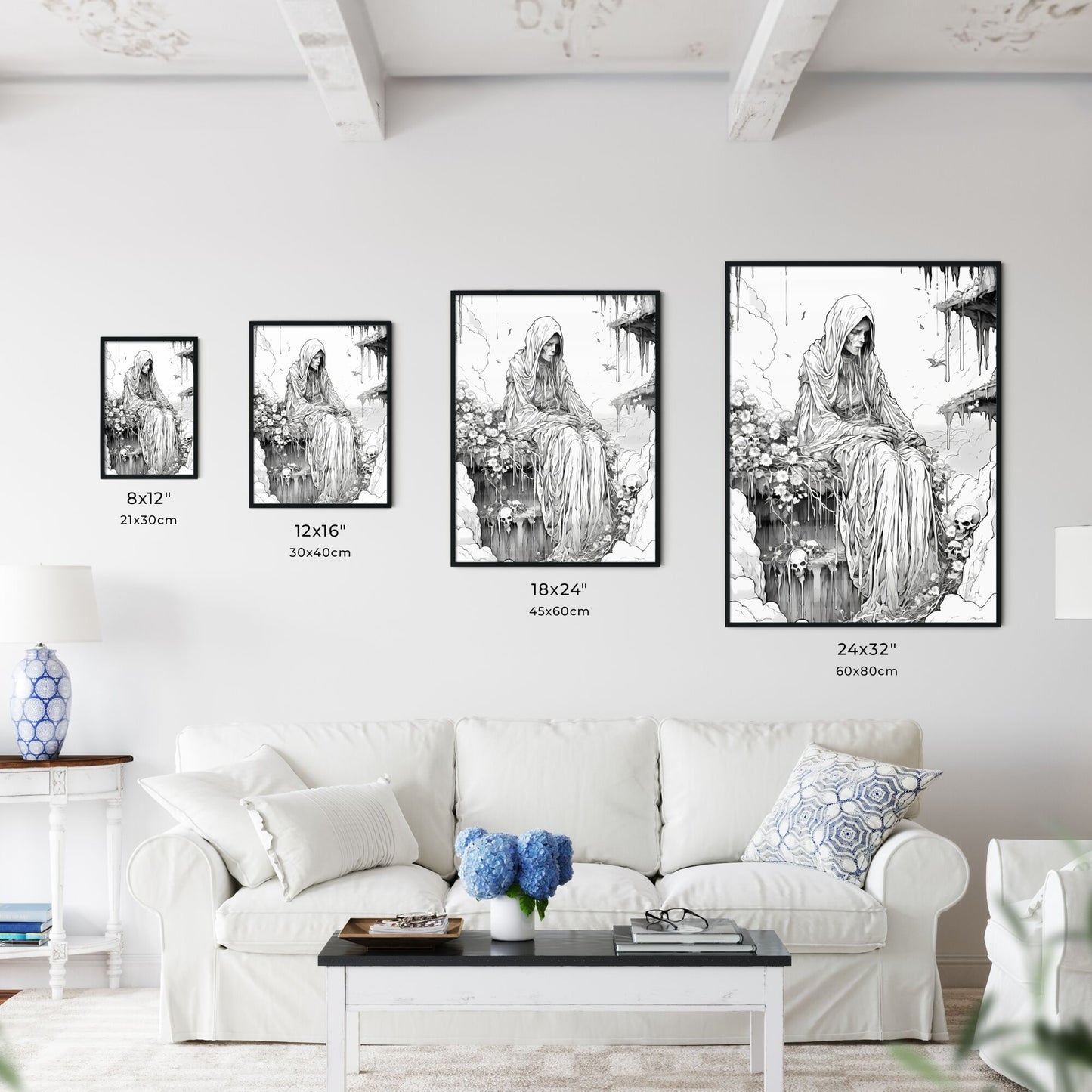 Black And White Drawing Of A Person In A Robe Art Print Default Title