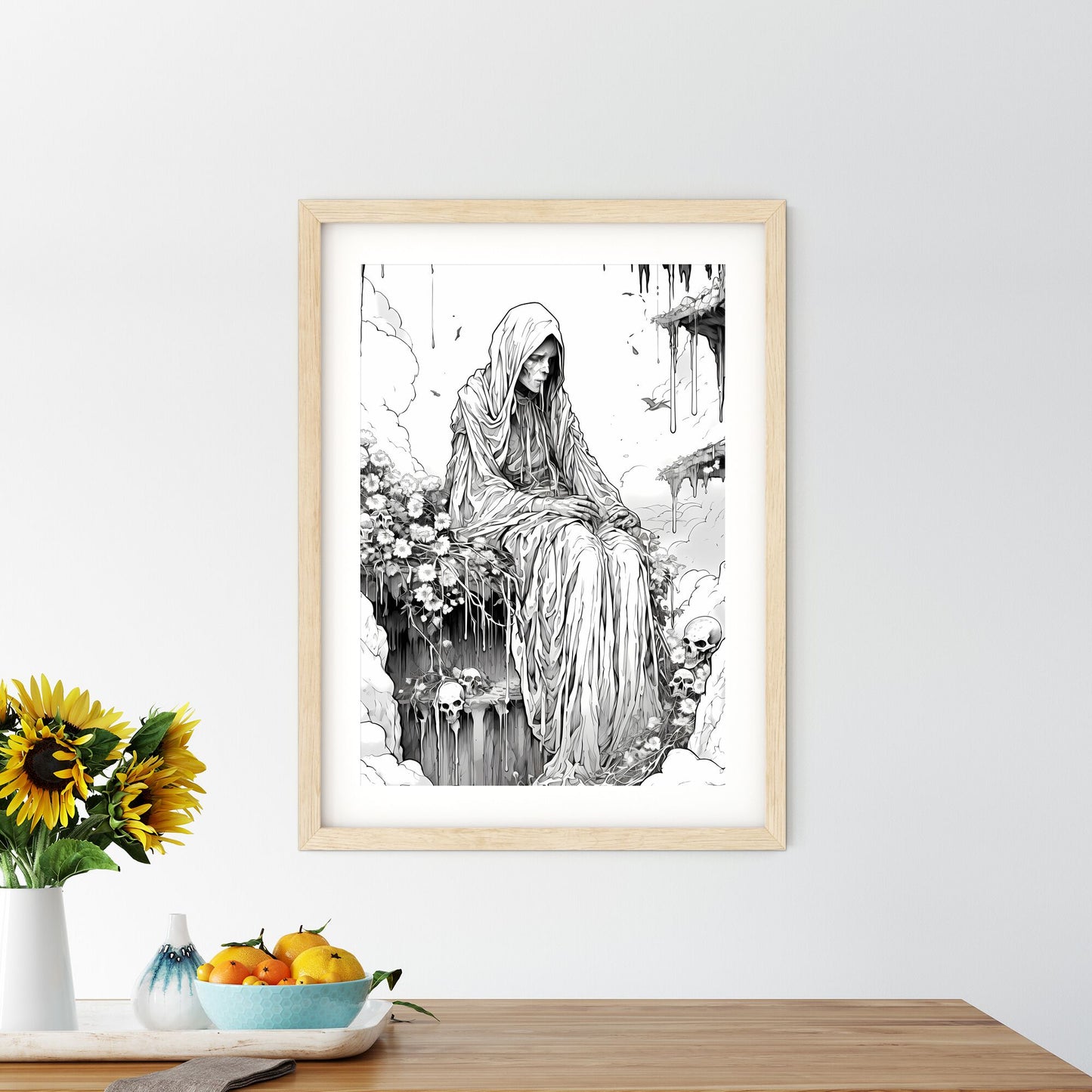 Black And White Drawing Of A Person In A Robe Art Print Default Title