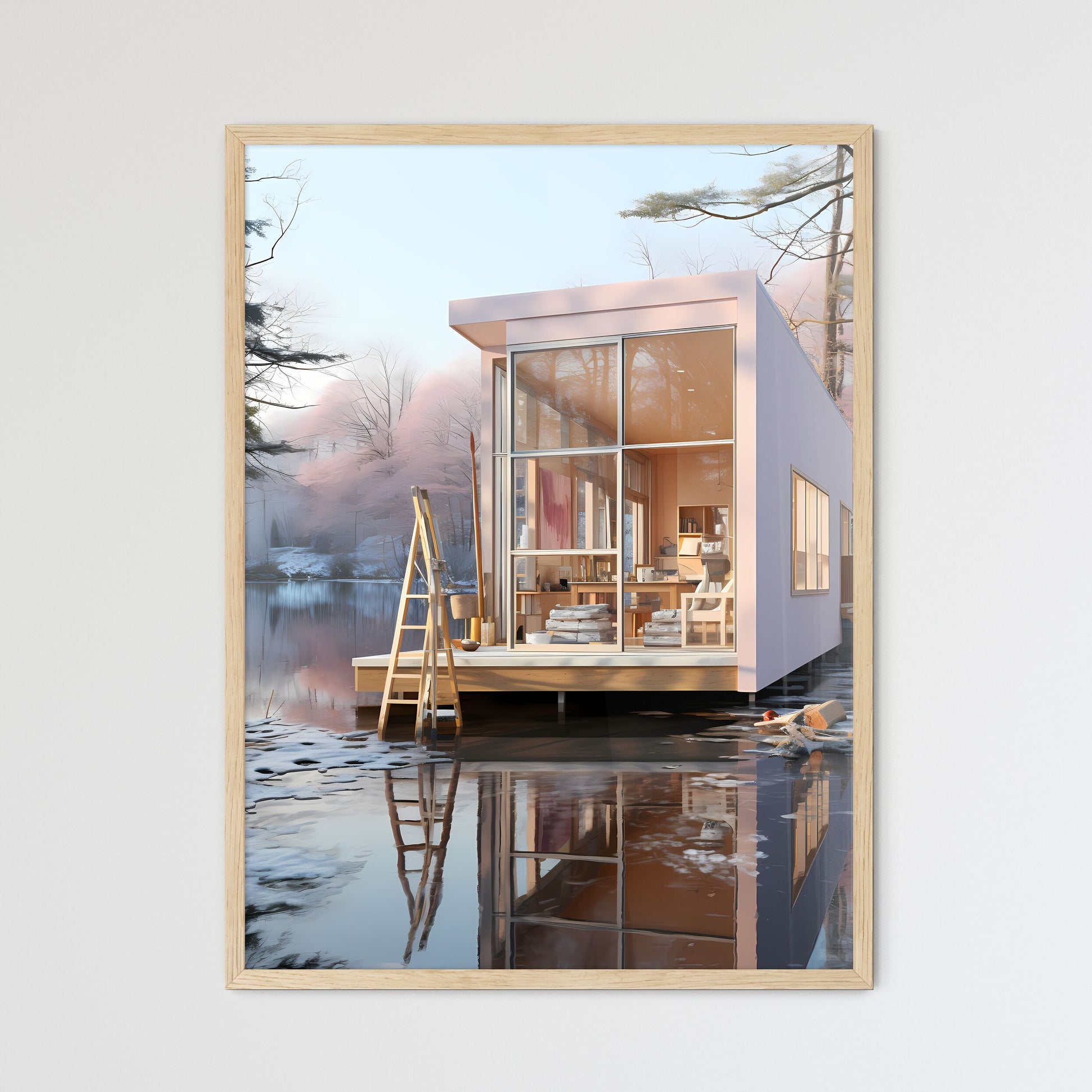 Small White House On A Lake Art Print Default Title