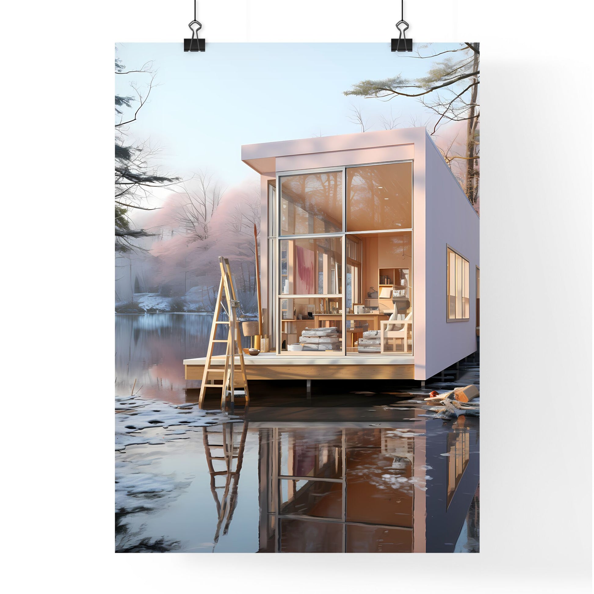Small White House On A Lake Art Print Default Title
