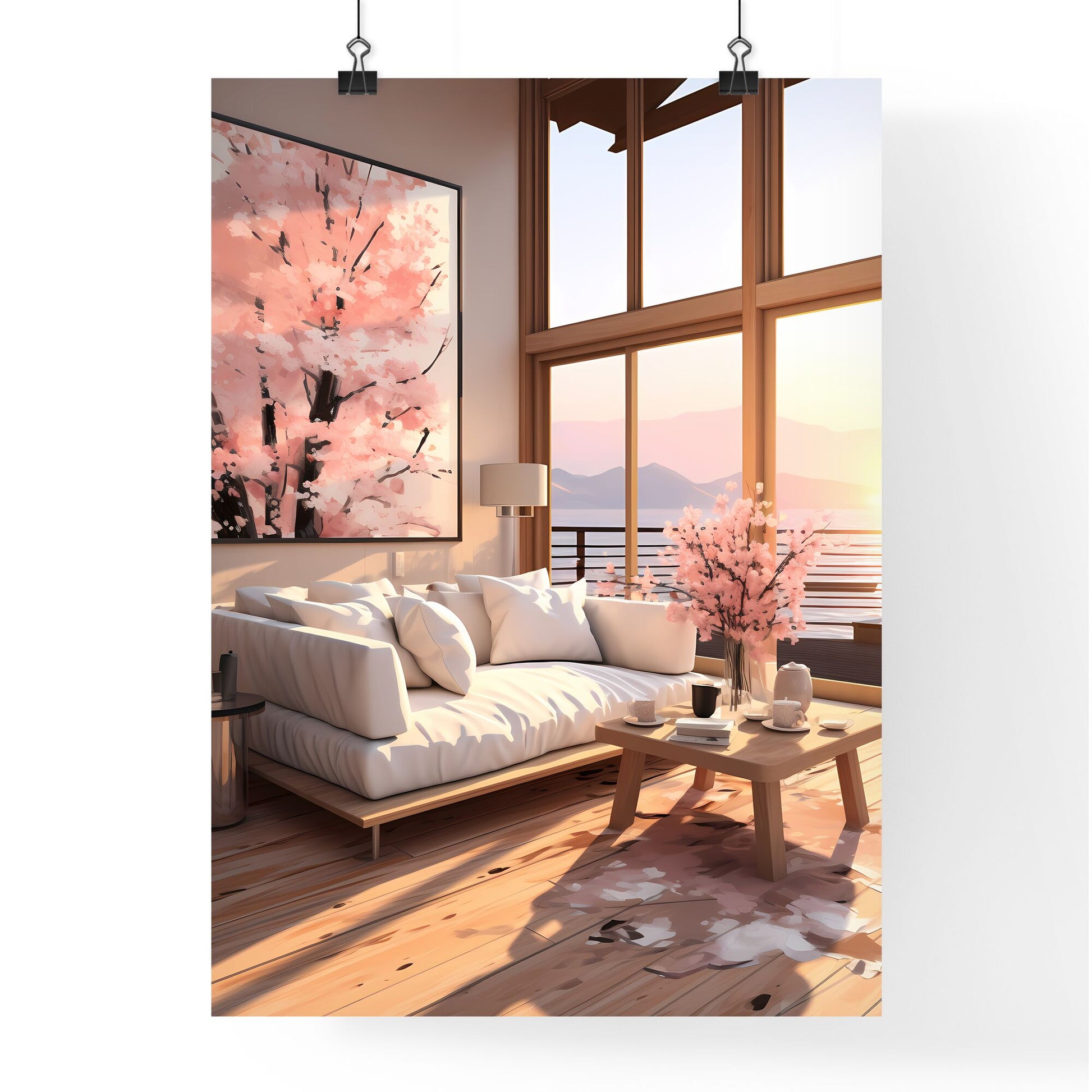 Living Room With A Large Window And A Couch Art Print Default Title