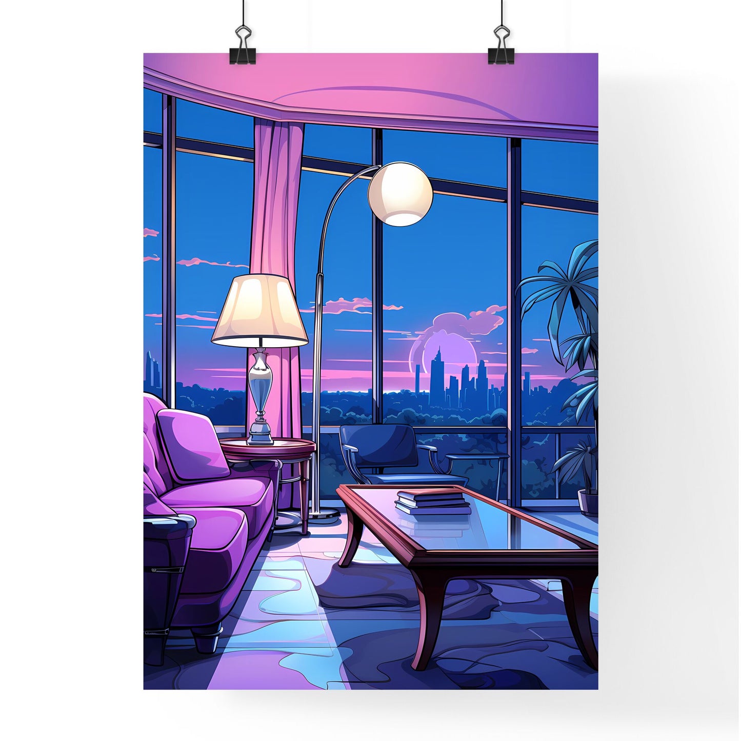 Living Room With A Window View Of A City Art Print Default Title