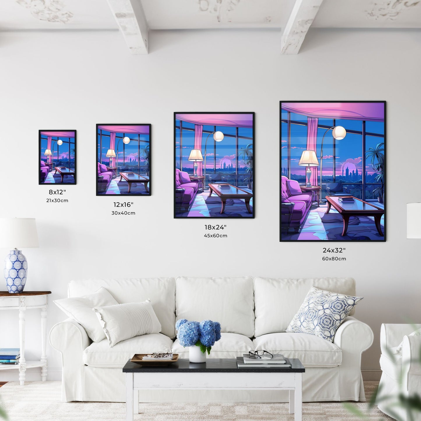 Living Room With A Window View Of A City Art Print Default Title