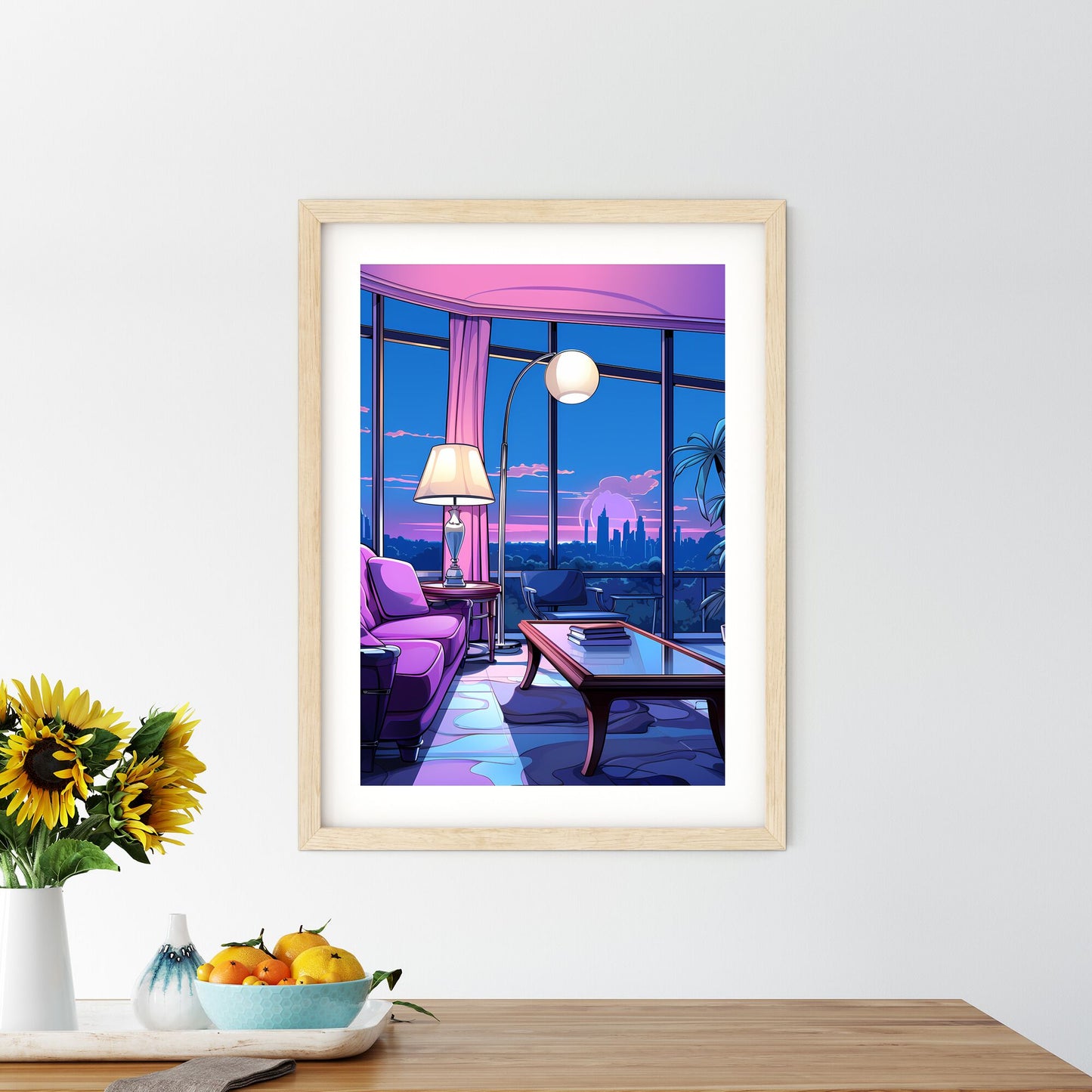 Living Room With A Window View Of A City Art Print Default Title