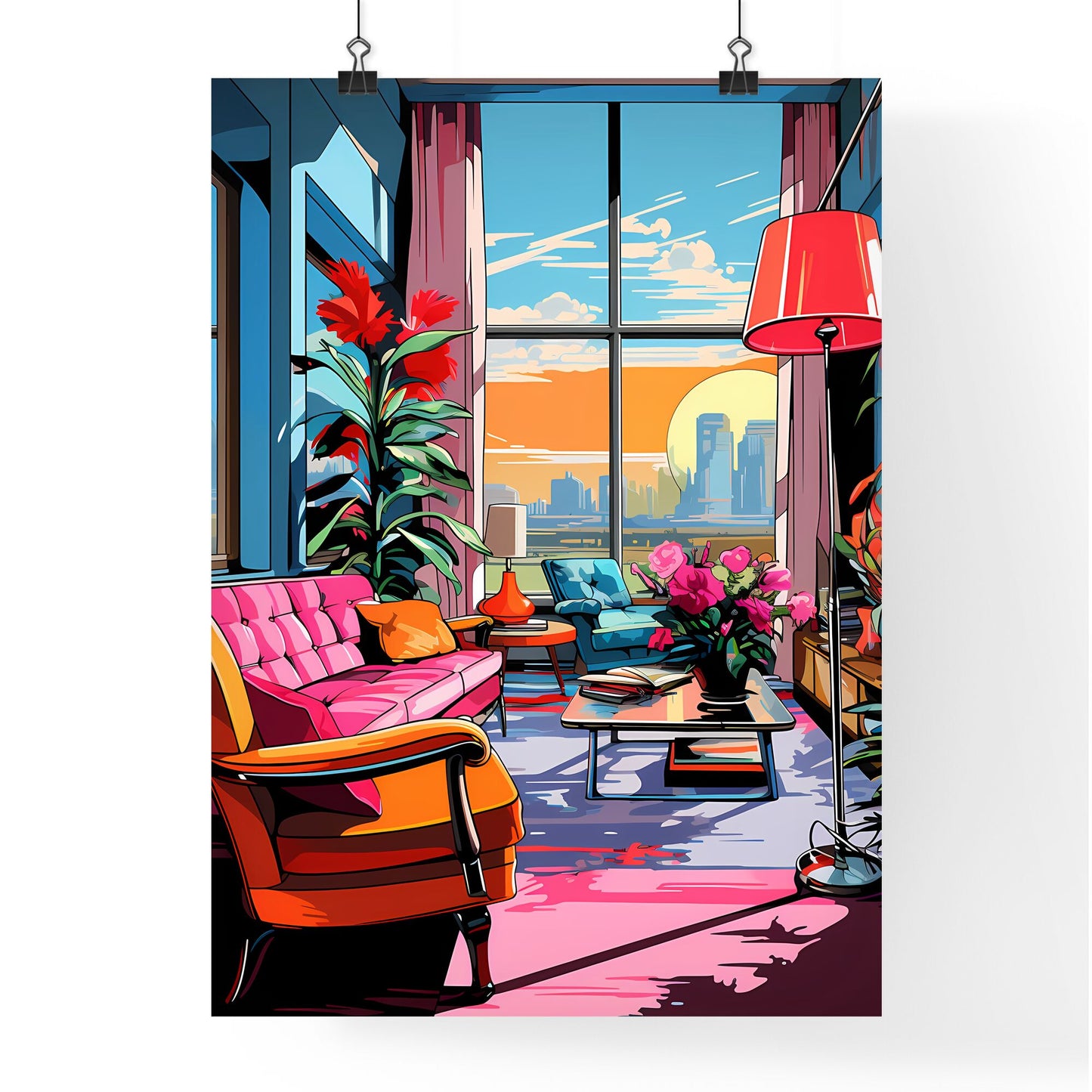 Living Room With A Couch And Chairs And A Table With Flowers Art Print Default Title