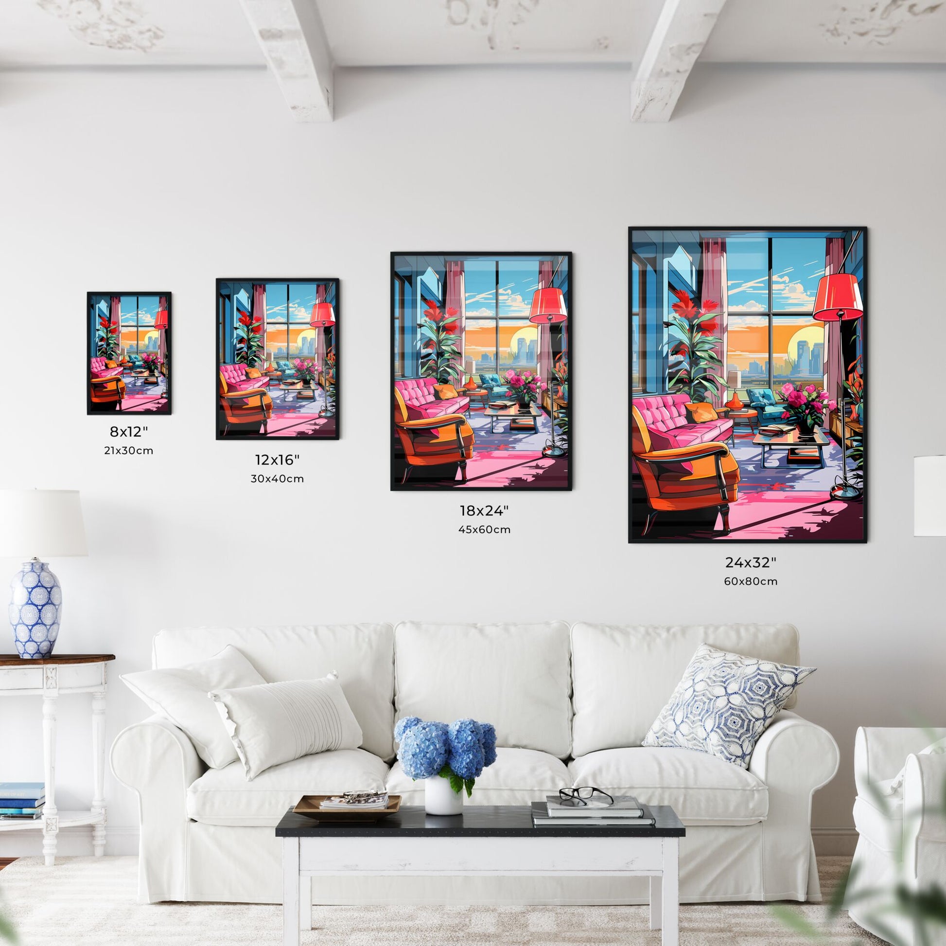 Living Room With A Couch And Chairs And A Table With Flowers Art Print Default Title