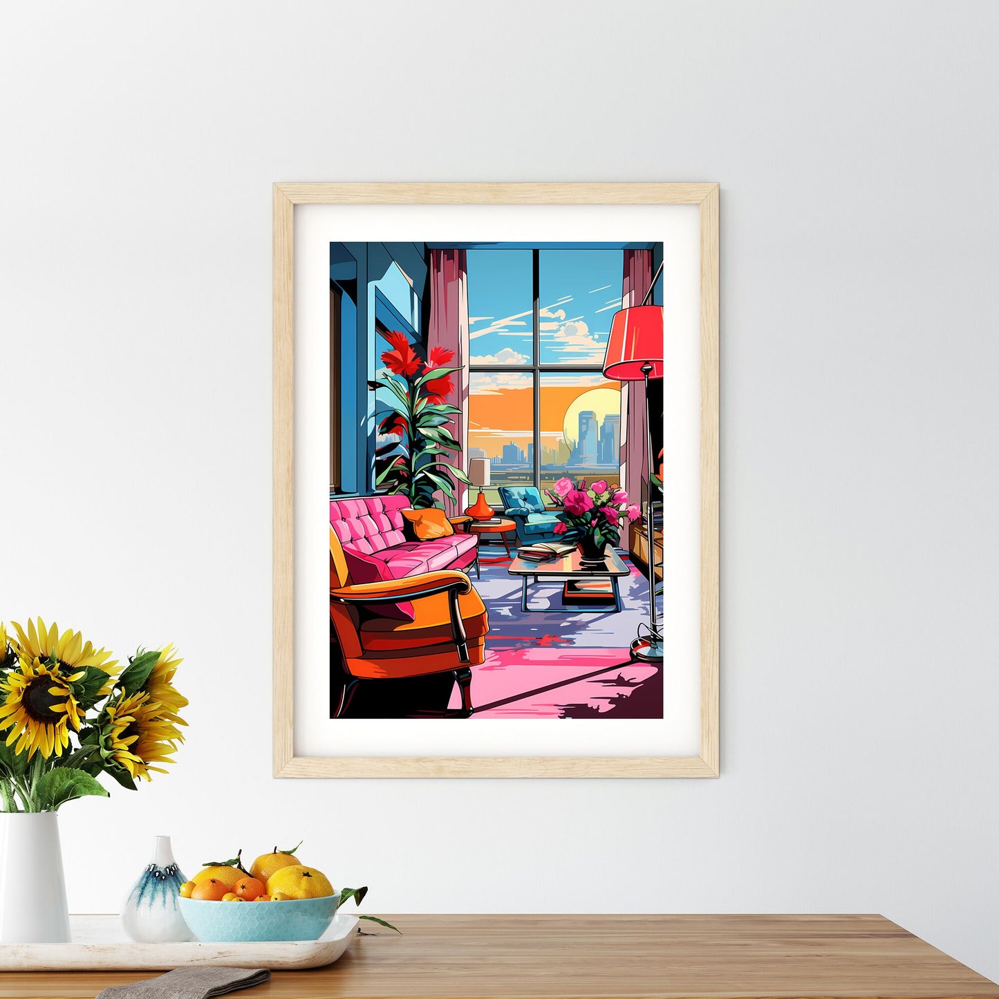 Living Room With A Couch And Chairs And A Table With Flowers Art Print Default Title