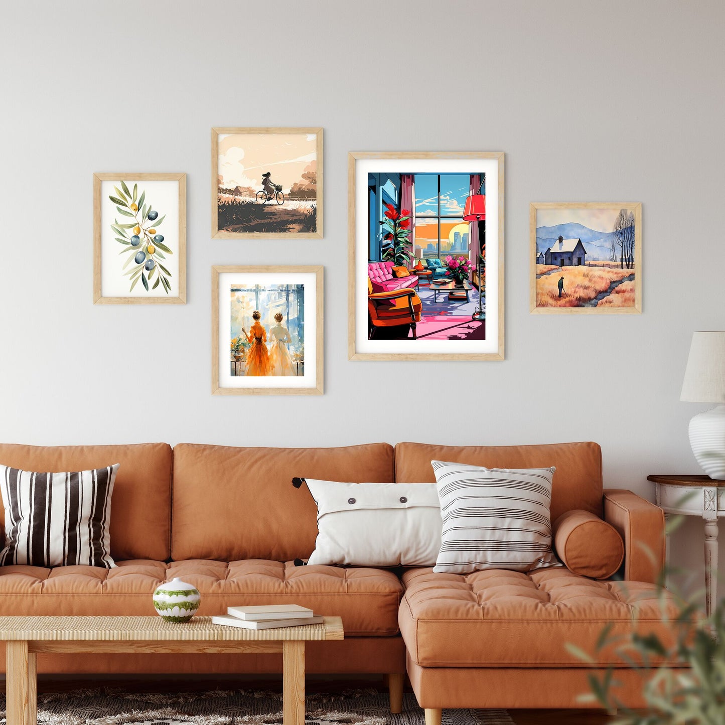 Living Room With A Couch And Chairs And A Table With Flowers Art Print Default Title