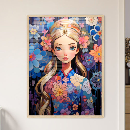 Cartoon Of A Woman With Flowers In Her Hair Art Print Default Title