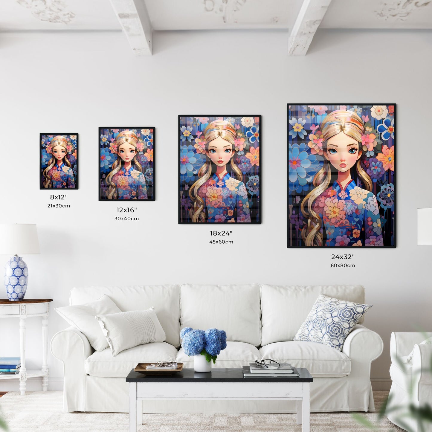 Cartoon Of A Woman With Flowers In Her Hair Art Print Default Title