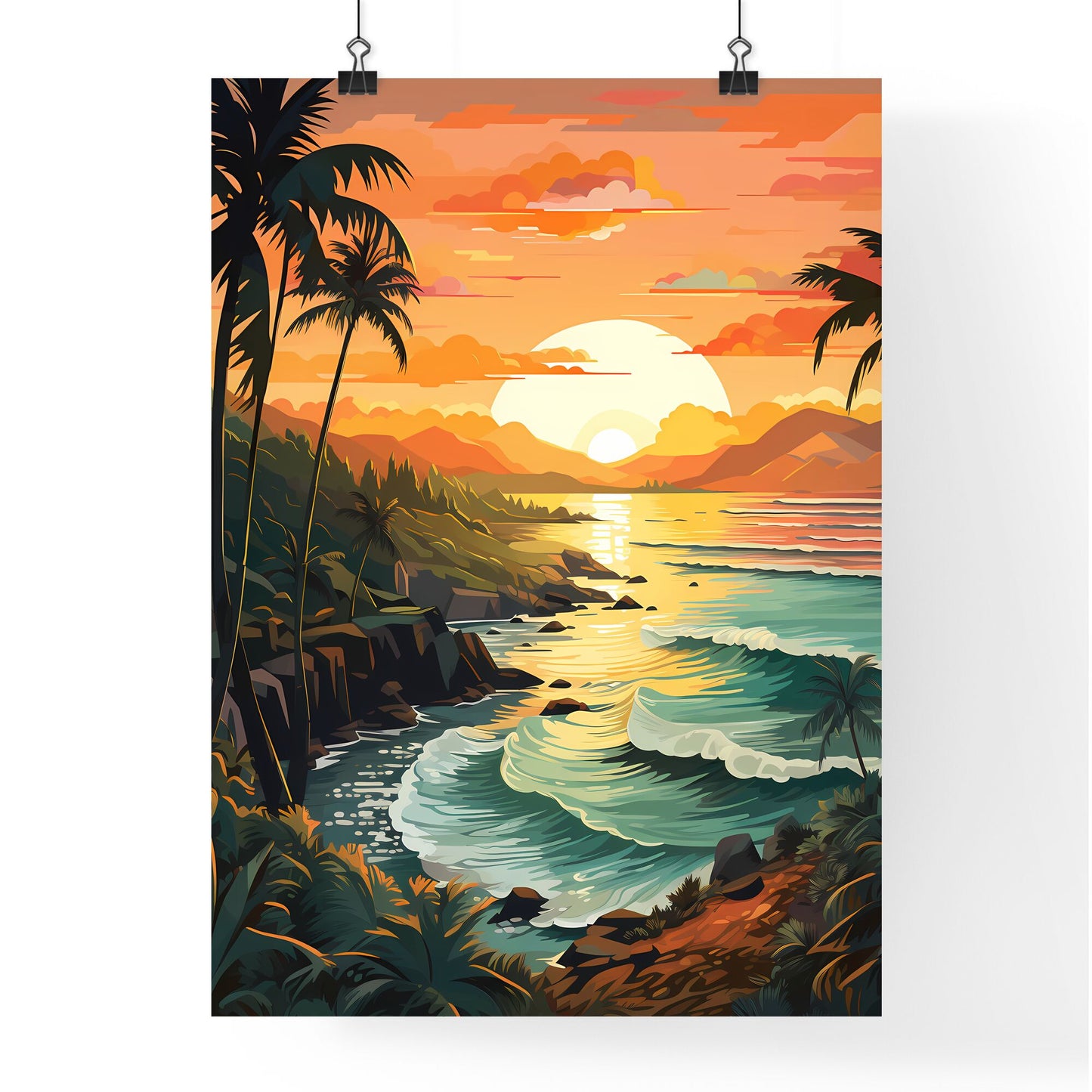Sunset Over A Tropical Beach Art Print Default Title