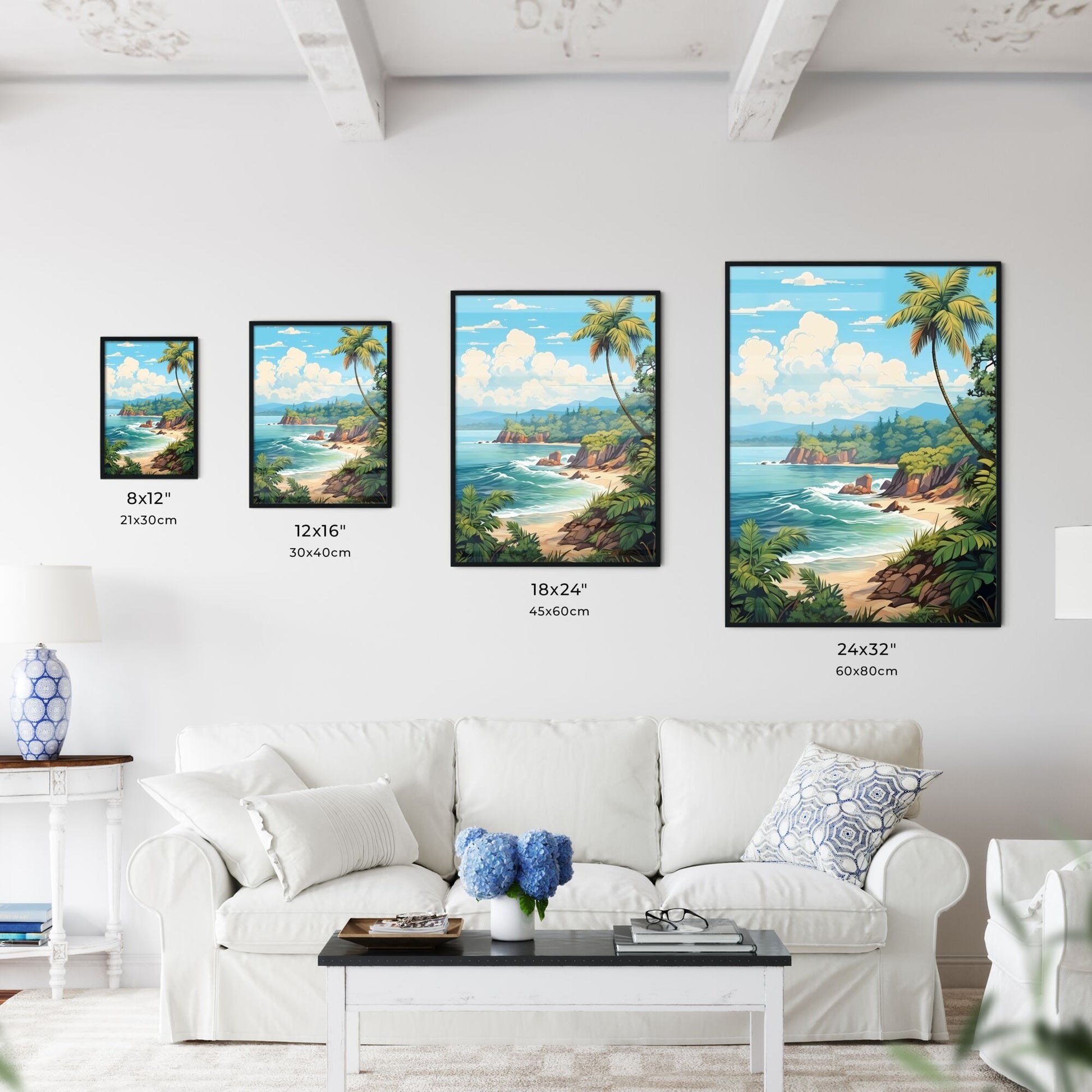 Beach With Palm Trees And Rocks Art Print Default Title