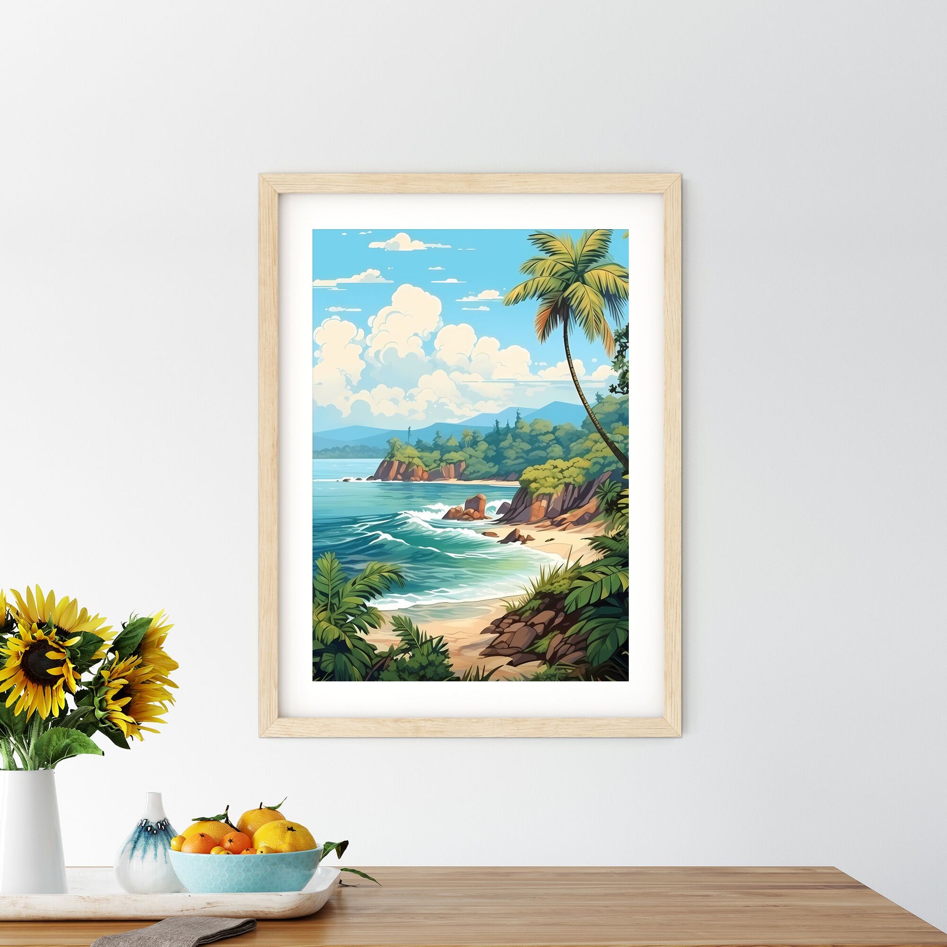 Beach With Palm Trees And Rocks Art Print Default Title