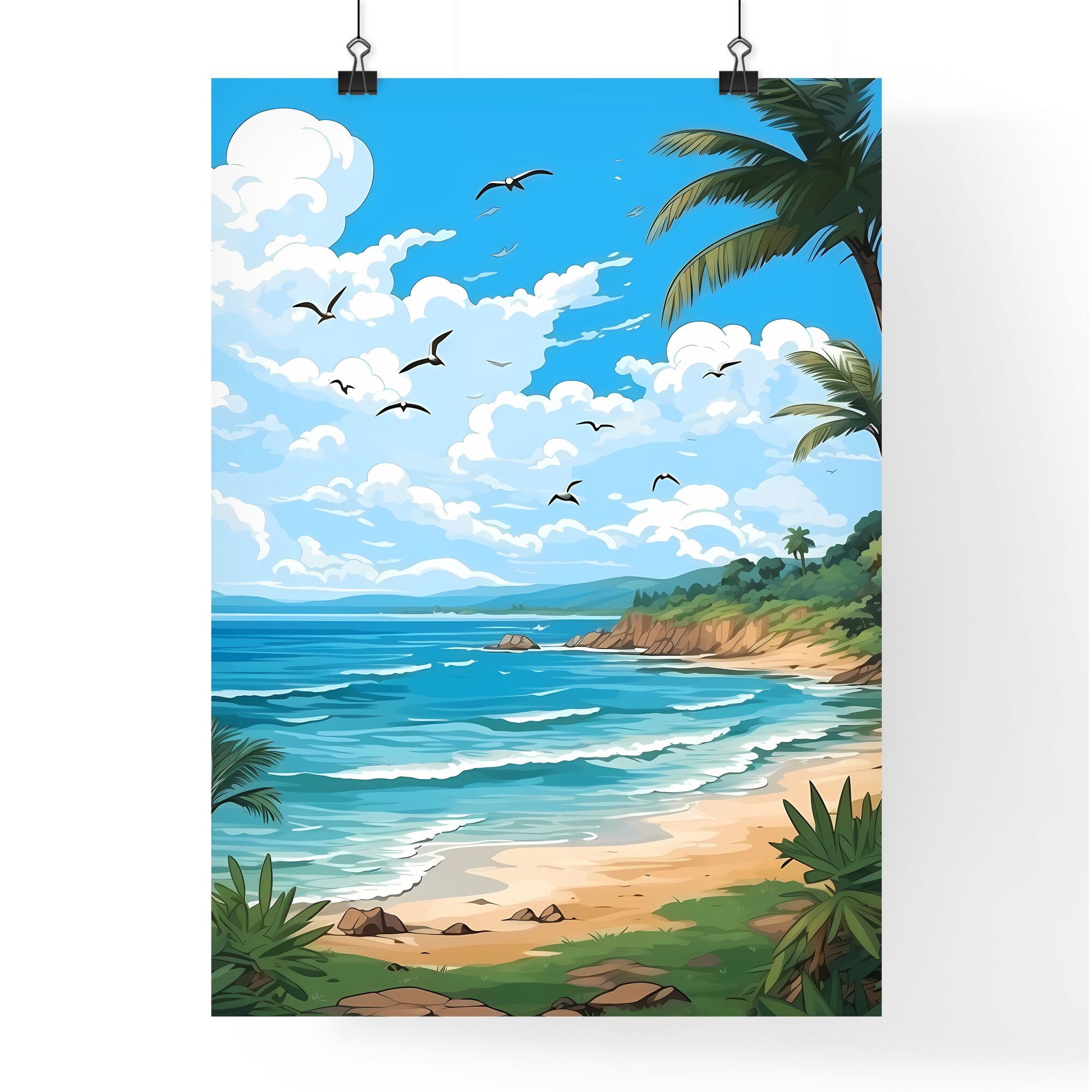 Beach With Palm Trees And A Blue Sky Art Print Default Title