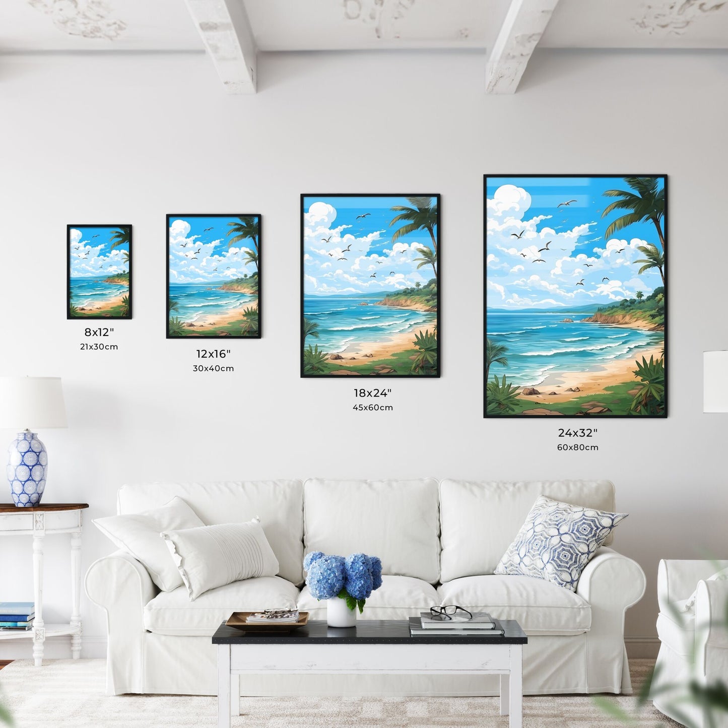 Beach With Palm Trees And A Blue Sky Art Print Default Title