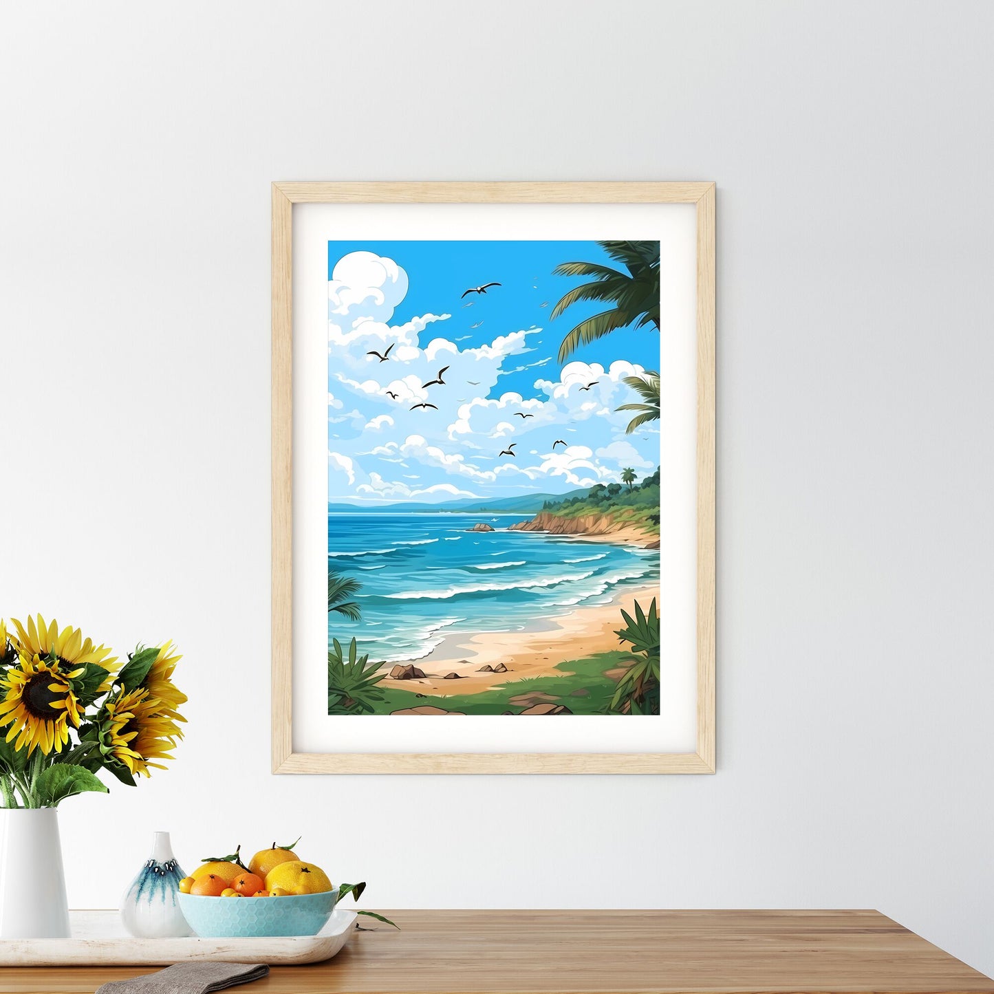 Beach With Palm Trees And A Blue Sky Art Print Default Title