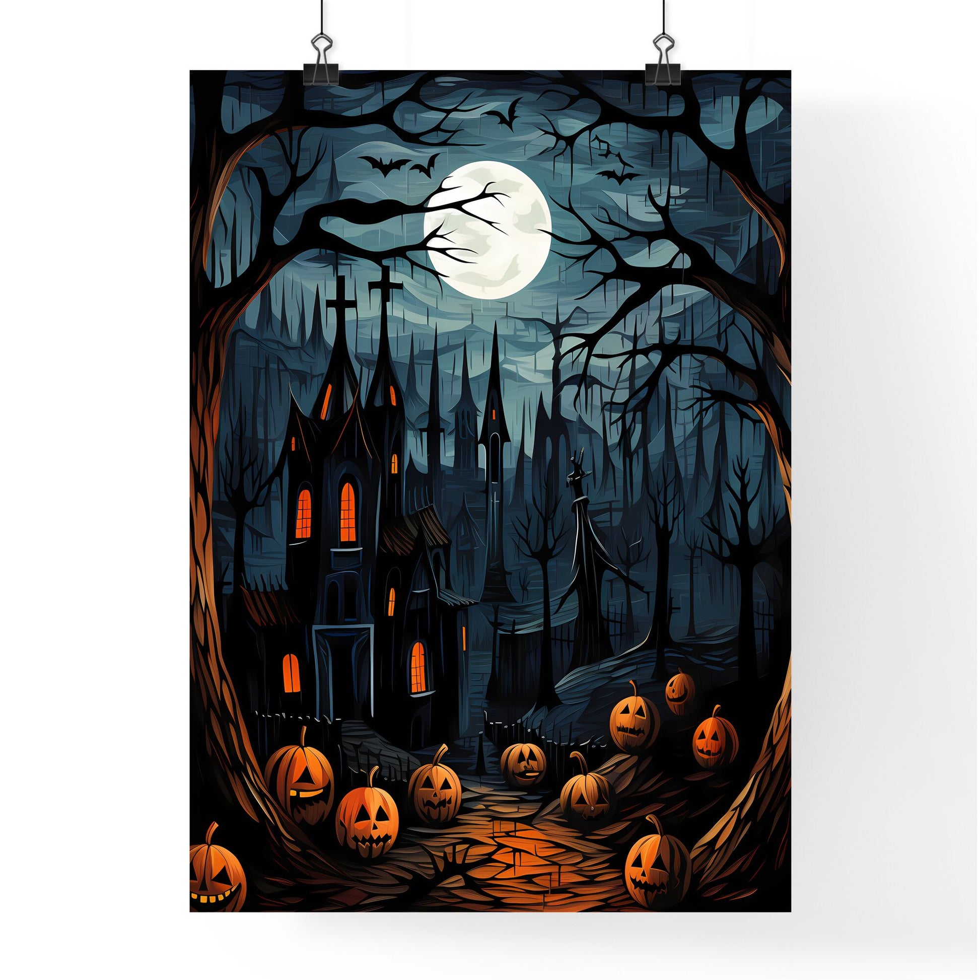 Halloween Poster With A Castle And Pumpkins Art Print Default Title