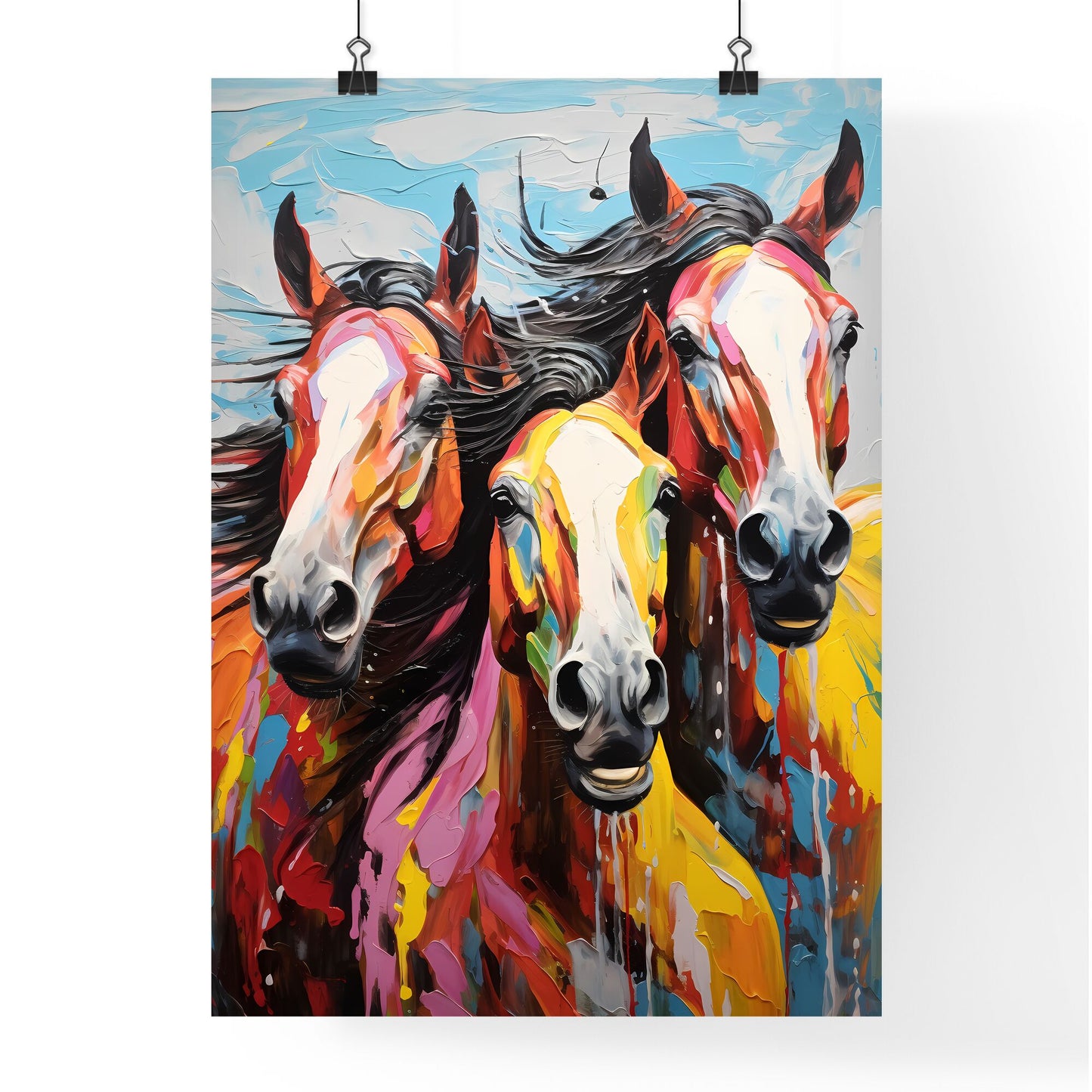 Painting Of Horses With Colorful Paint Splashes Art Print Default Title