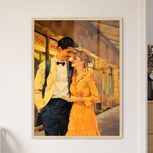 Man And Woman Hugging On A Train Art Print Default Title