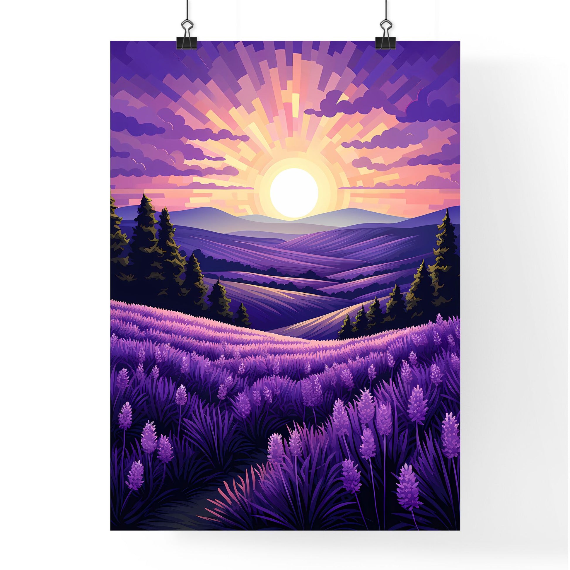 Landscape With Trees And A Field Of Lavender Art Print Default Title