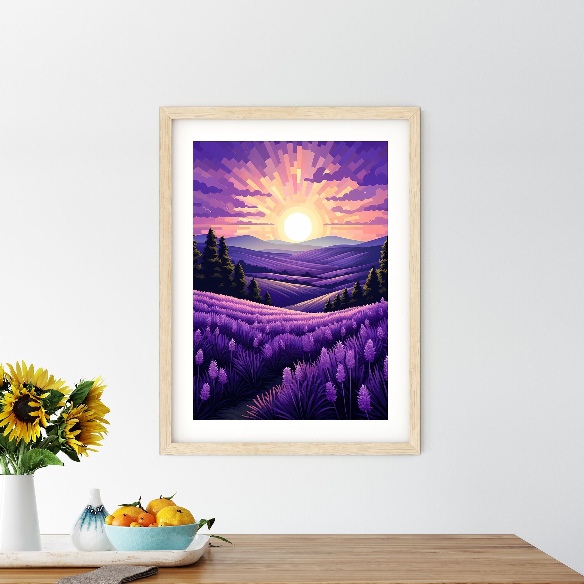 Landscape With Trees And A Field Of Lavender Art Print Default Title