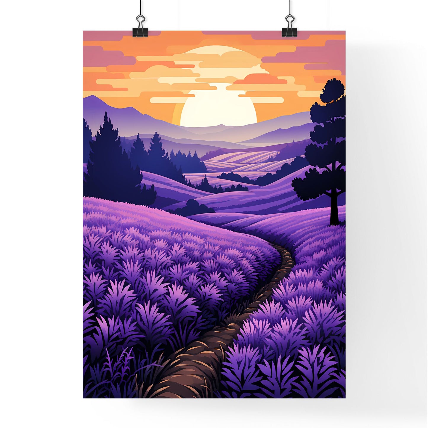 Landscape With A Path In A Field Of Lavender Art Print Default Title