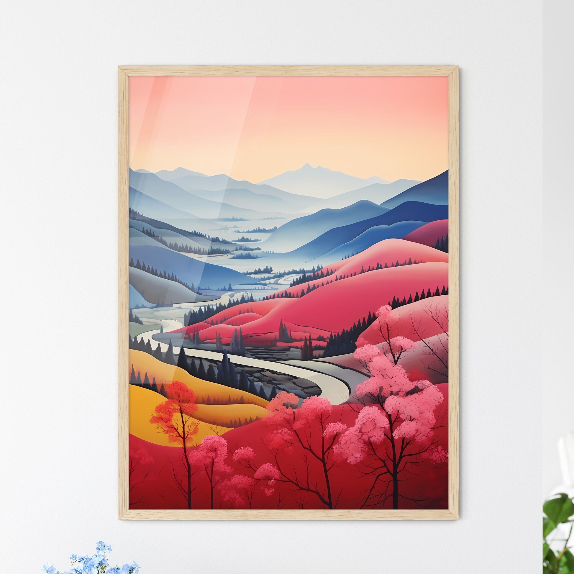 Landscape Of Mountains With Trees And A Road Art Print Default Title