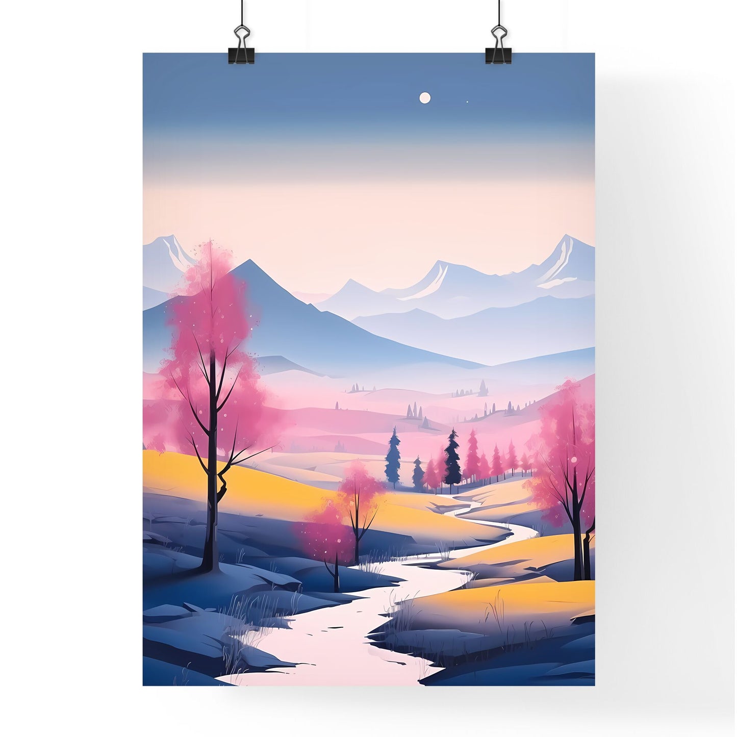 Landscape With Trees And Mountains Art Print Default Title